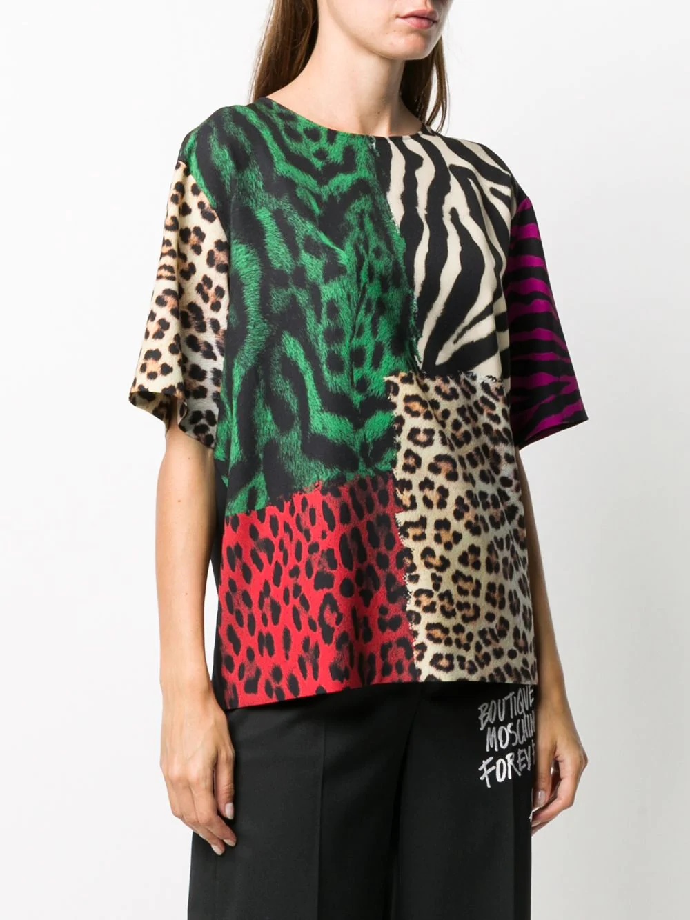 colour-block animal print T-shirt - 3