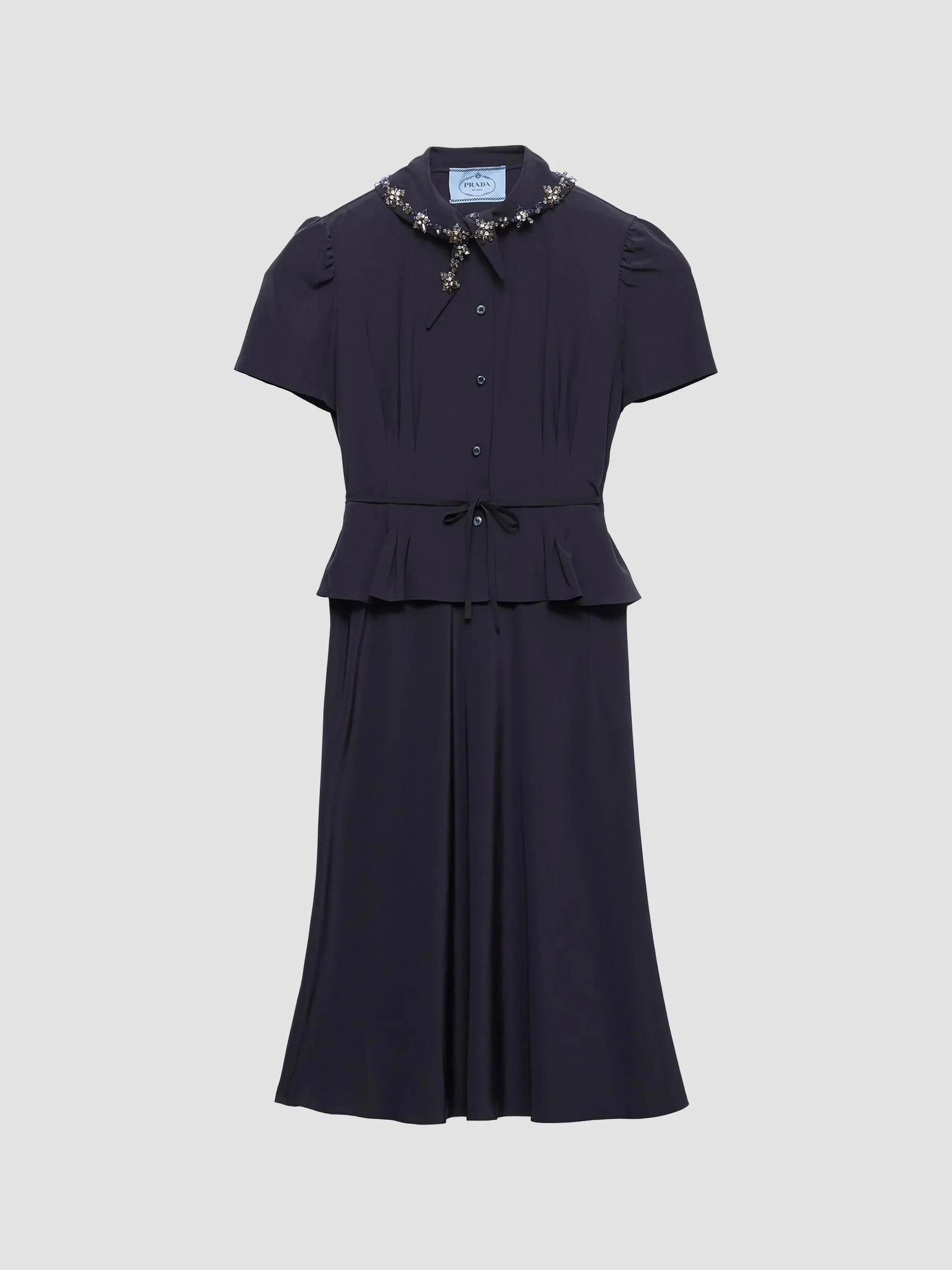 Women's Embroidered Marocain Dress - Blue - 1