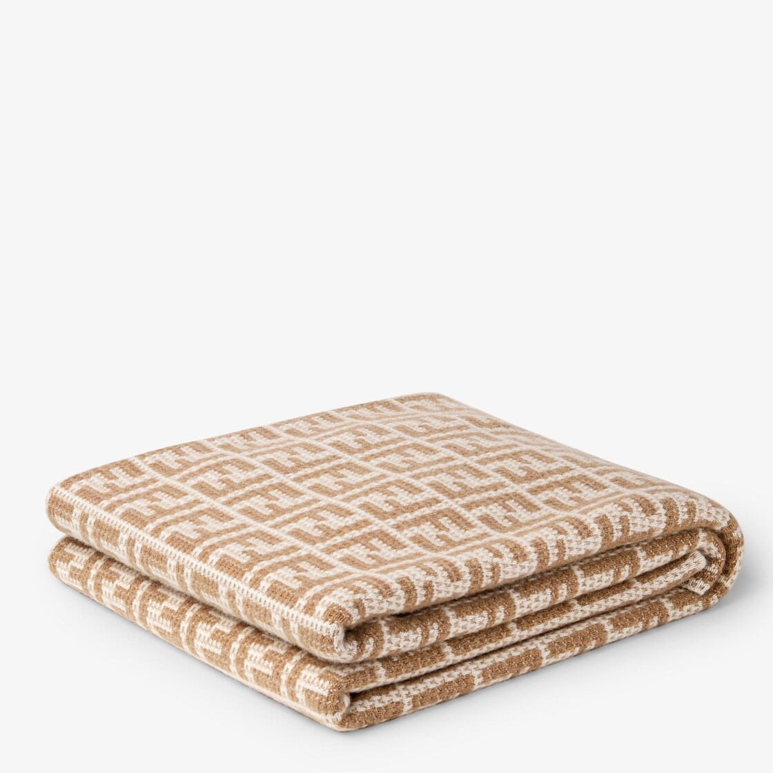 Two-tone soft cashmere blanket with FF motif in natural beige and white tones. Designed by Karl Lage - 1