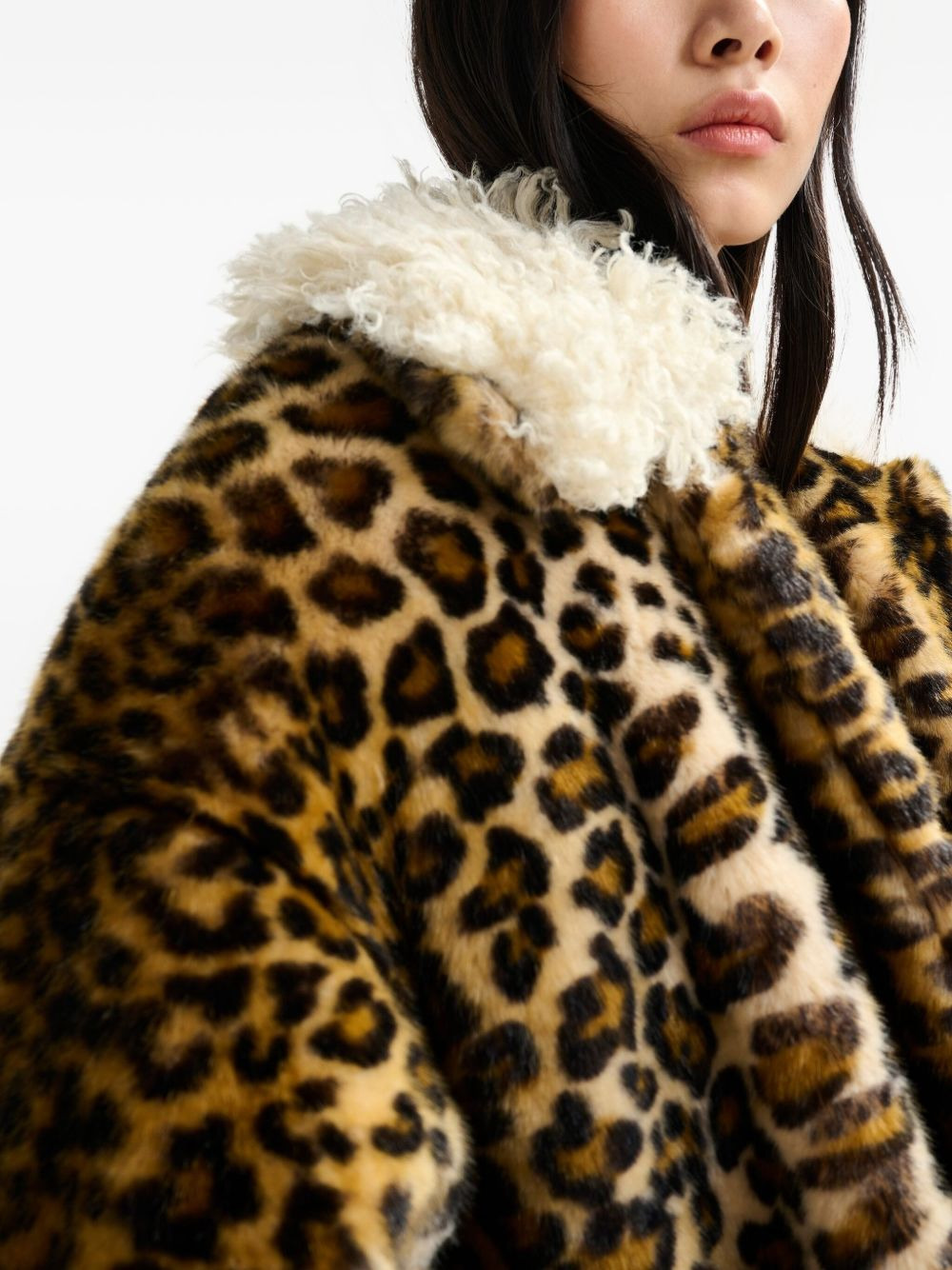 leopard-print contrast-collar coat - 5