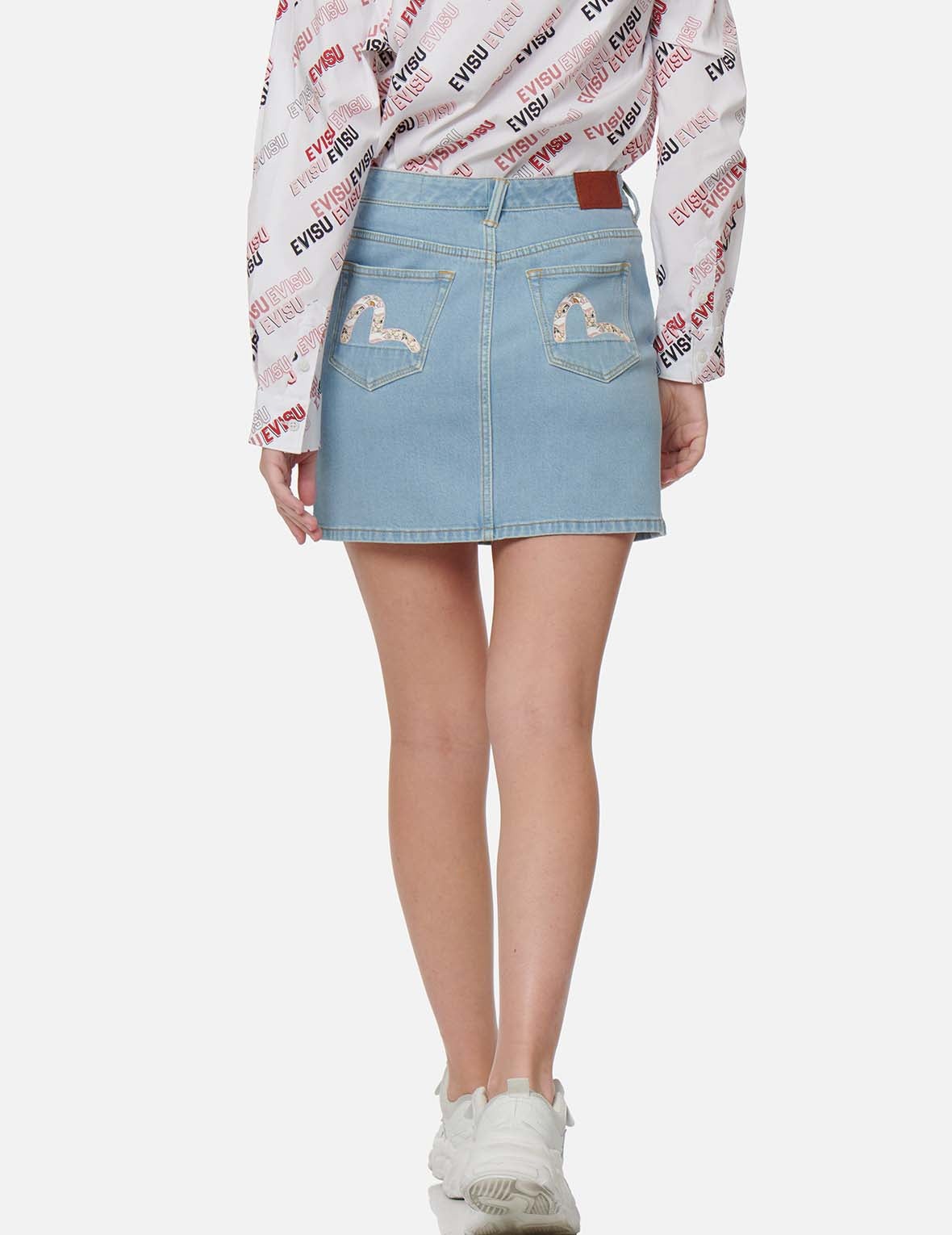 Floral Seagull Embroidery Denim Pencil Skirt - 3