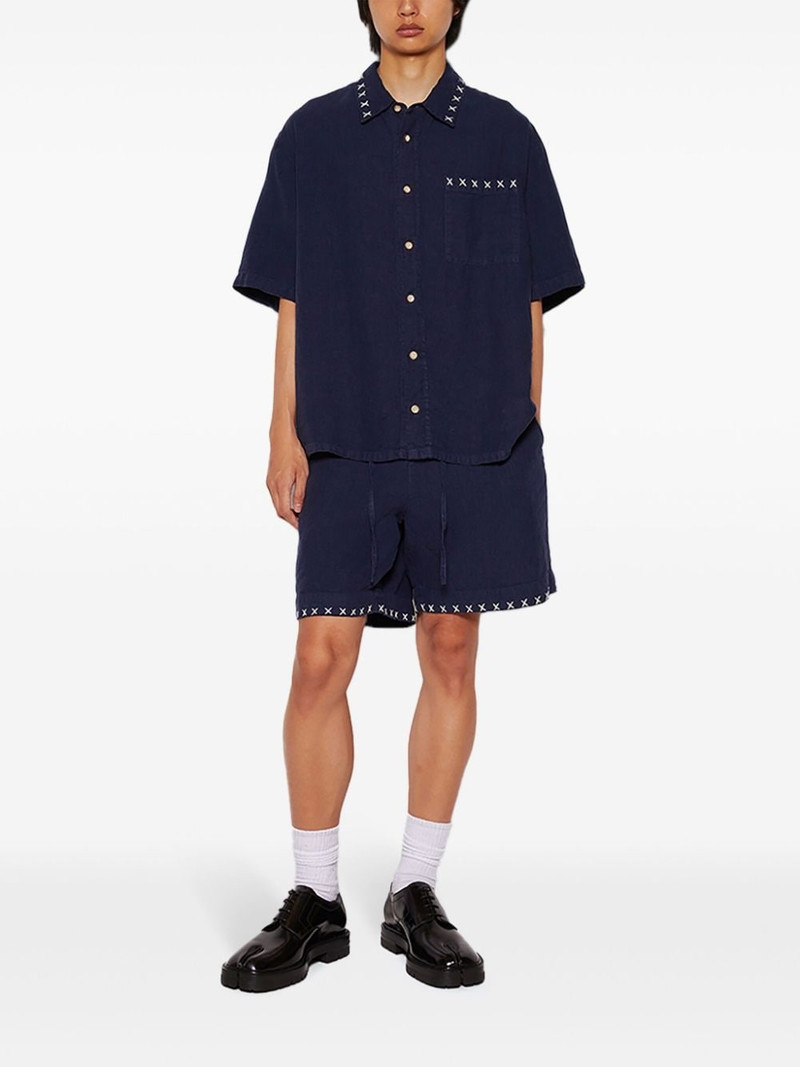 The Elder Statesman contrasting-stitch linen shorts outlook
