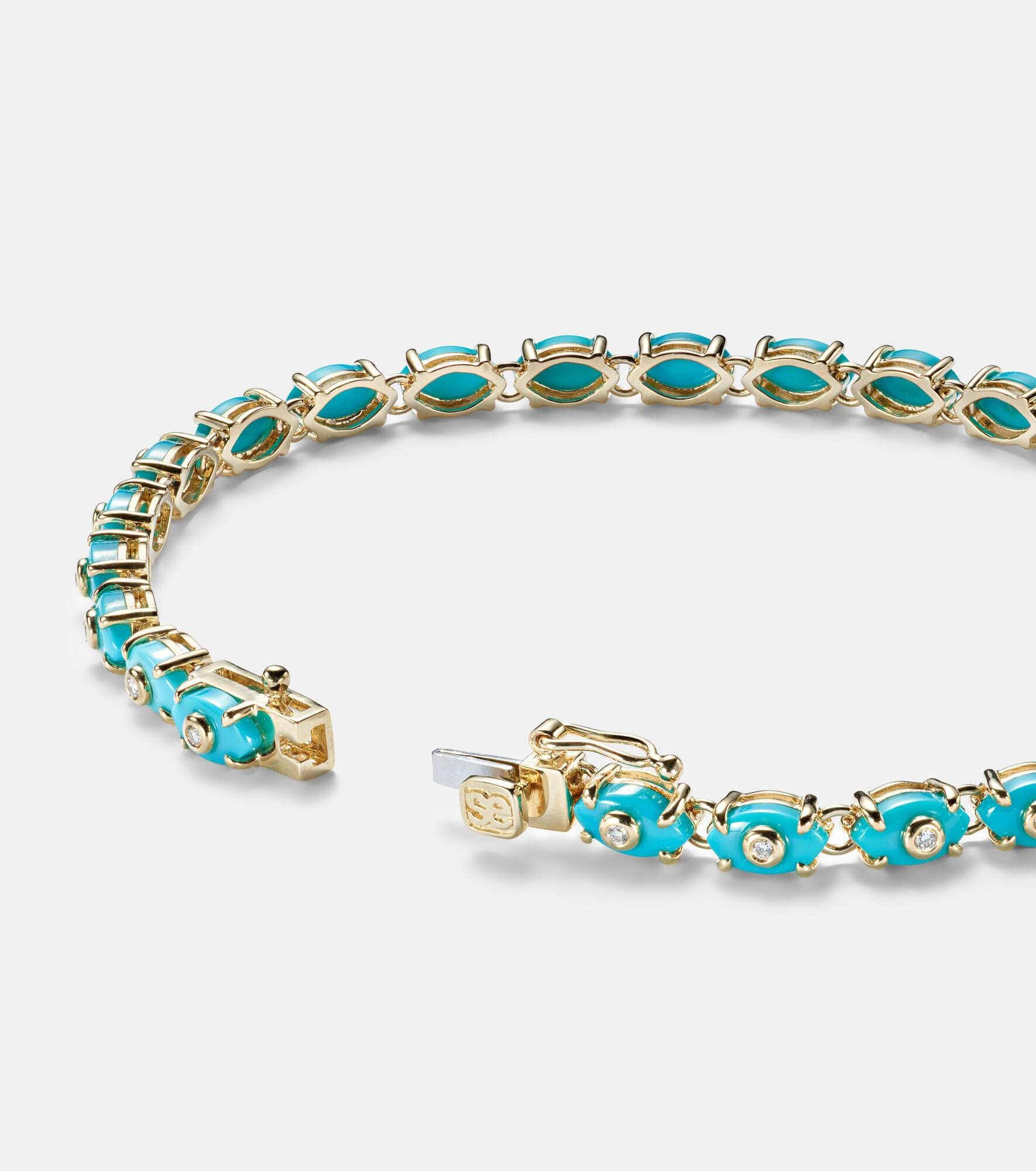 Eternity 14kt gold bracelet with turquoise and diamonds - 4