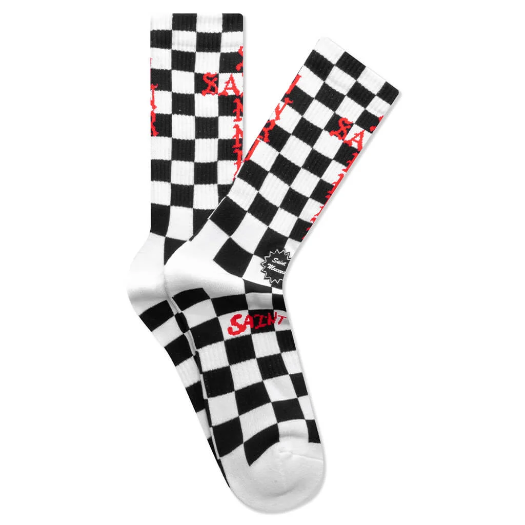 SAINT SINNER SOCKS - BLACK/RED - 1