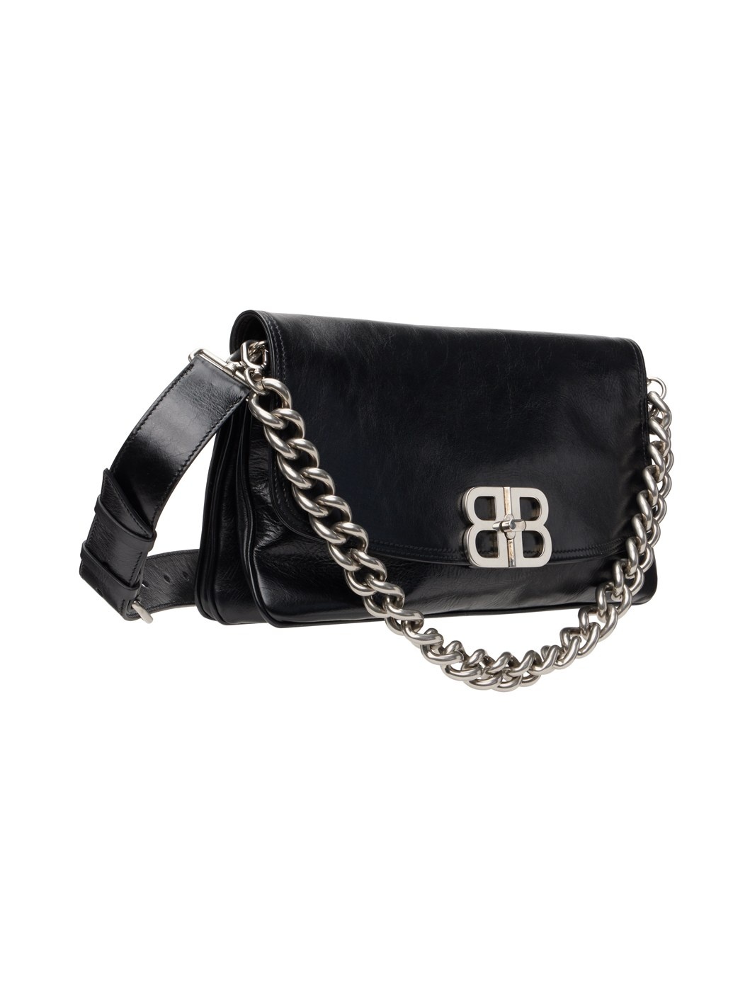 Balenciaga Bb Soft Flap Leather Shoulder Bag in Black