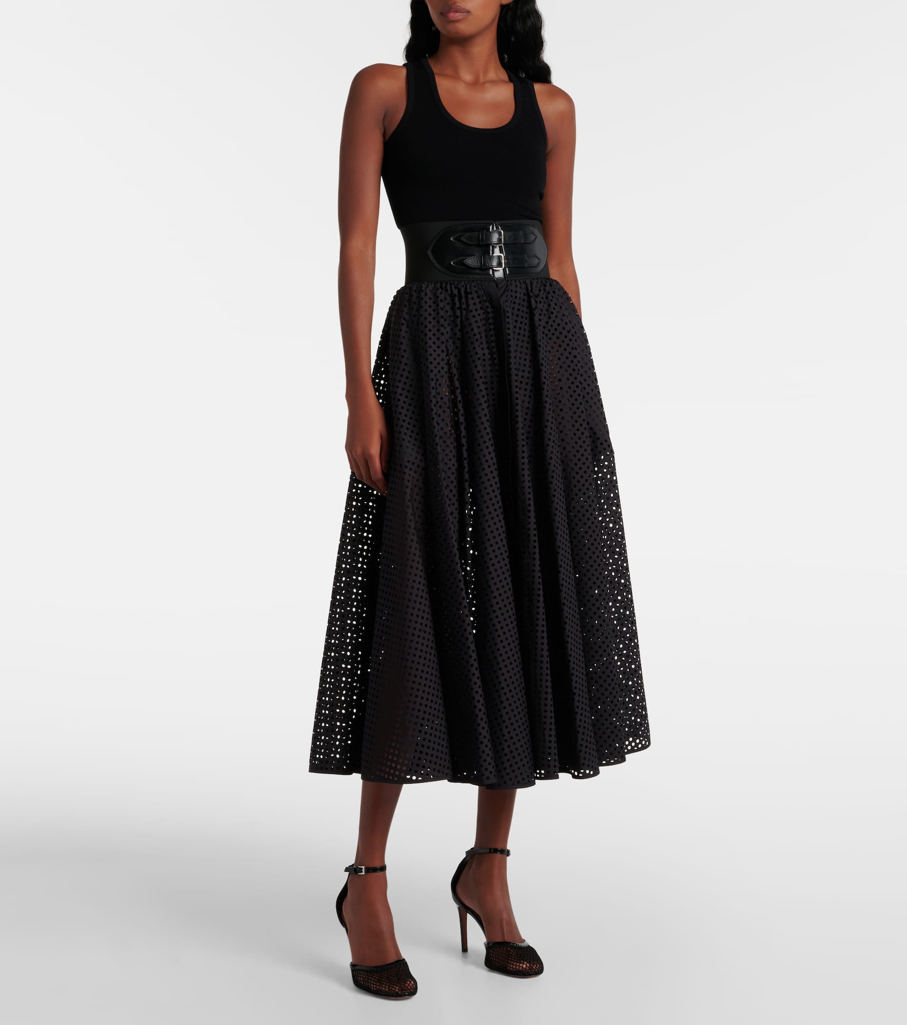 Cotton-blend midi skirt - 2