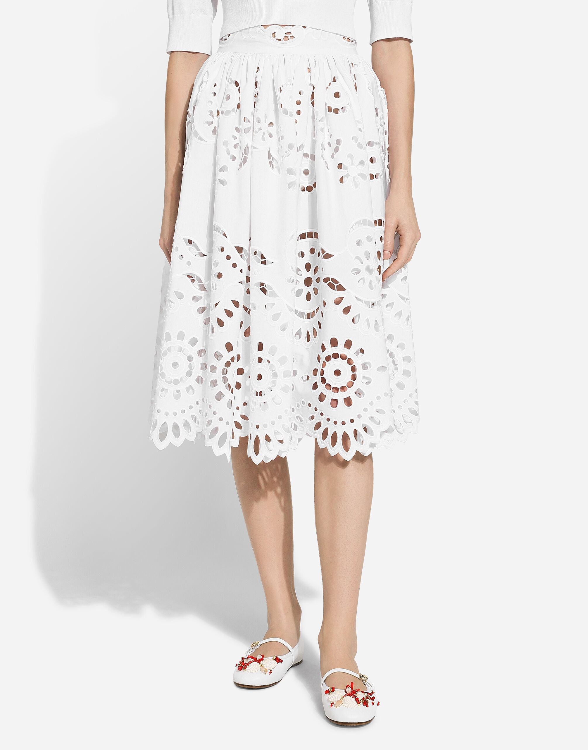 Cotton midi circle skirt with cut-out detailing - 4