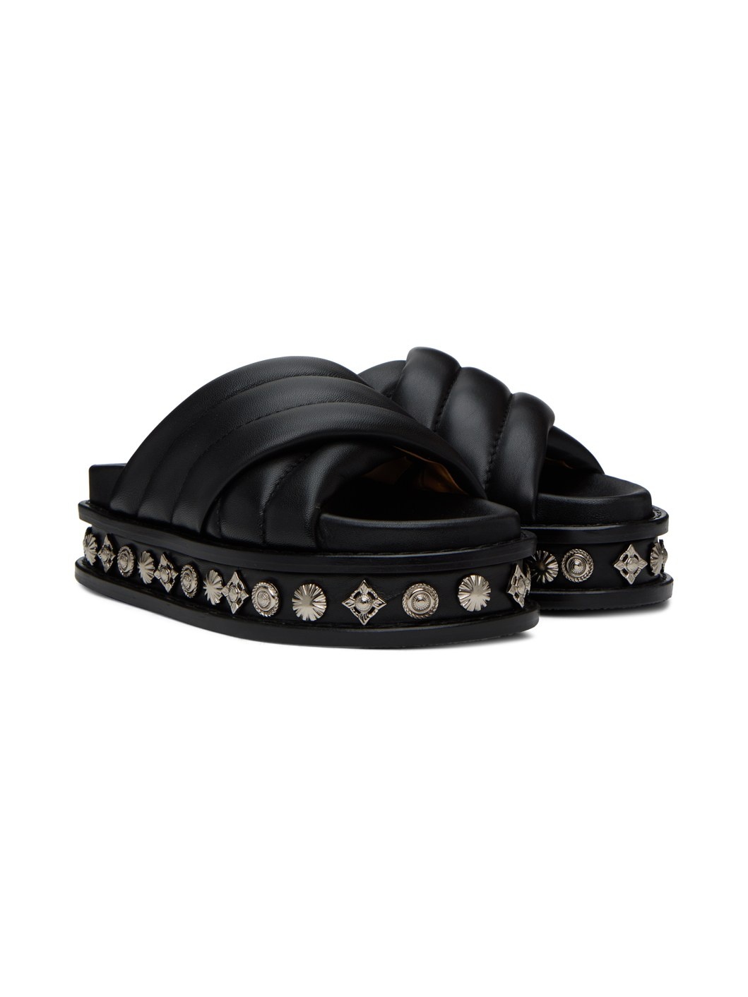 Black Embellished Leather Sandals - 4