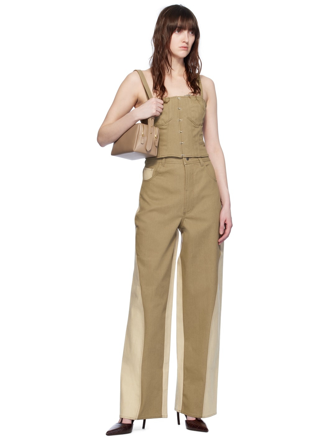 Khaki Paneled Denim Camisole - 4