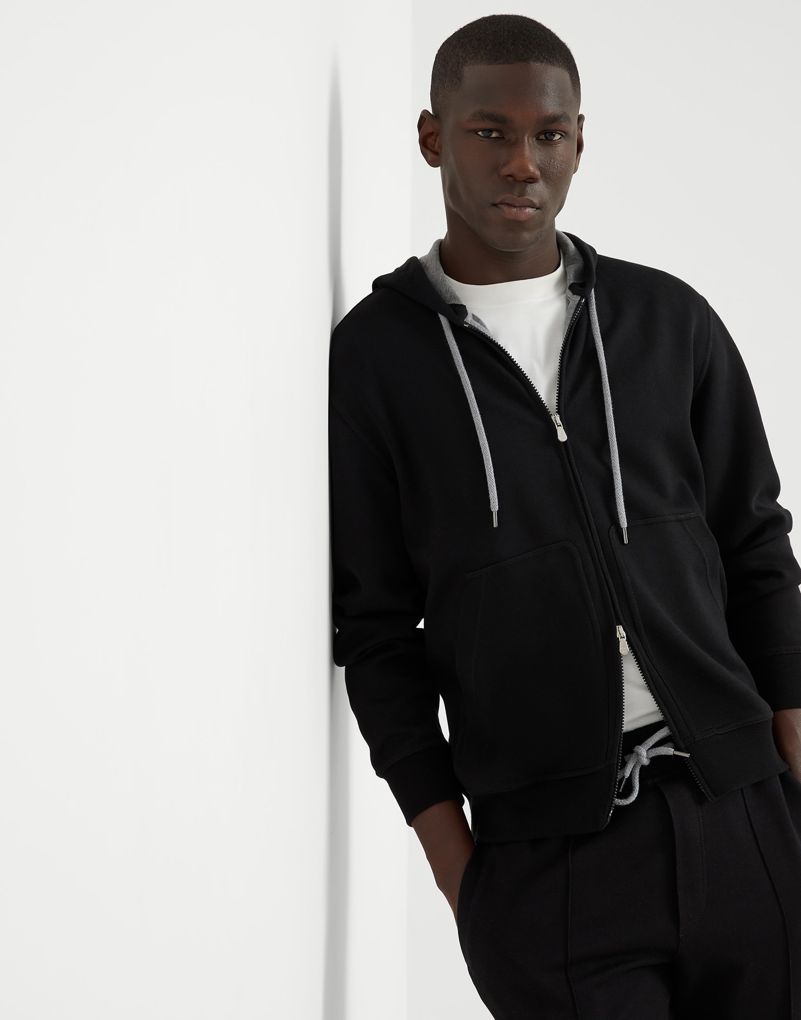 Cotton, cashmere and silk French terry double cloth hooded sweatshirt with zipper - 4