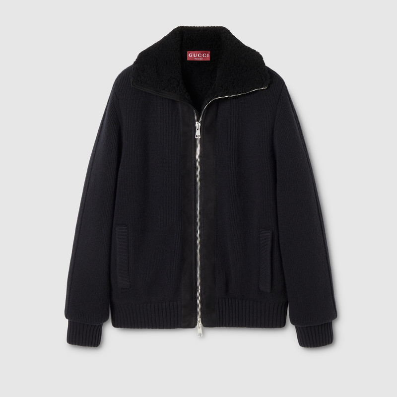 Woven stitch knit wool cardigan 1