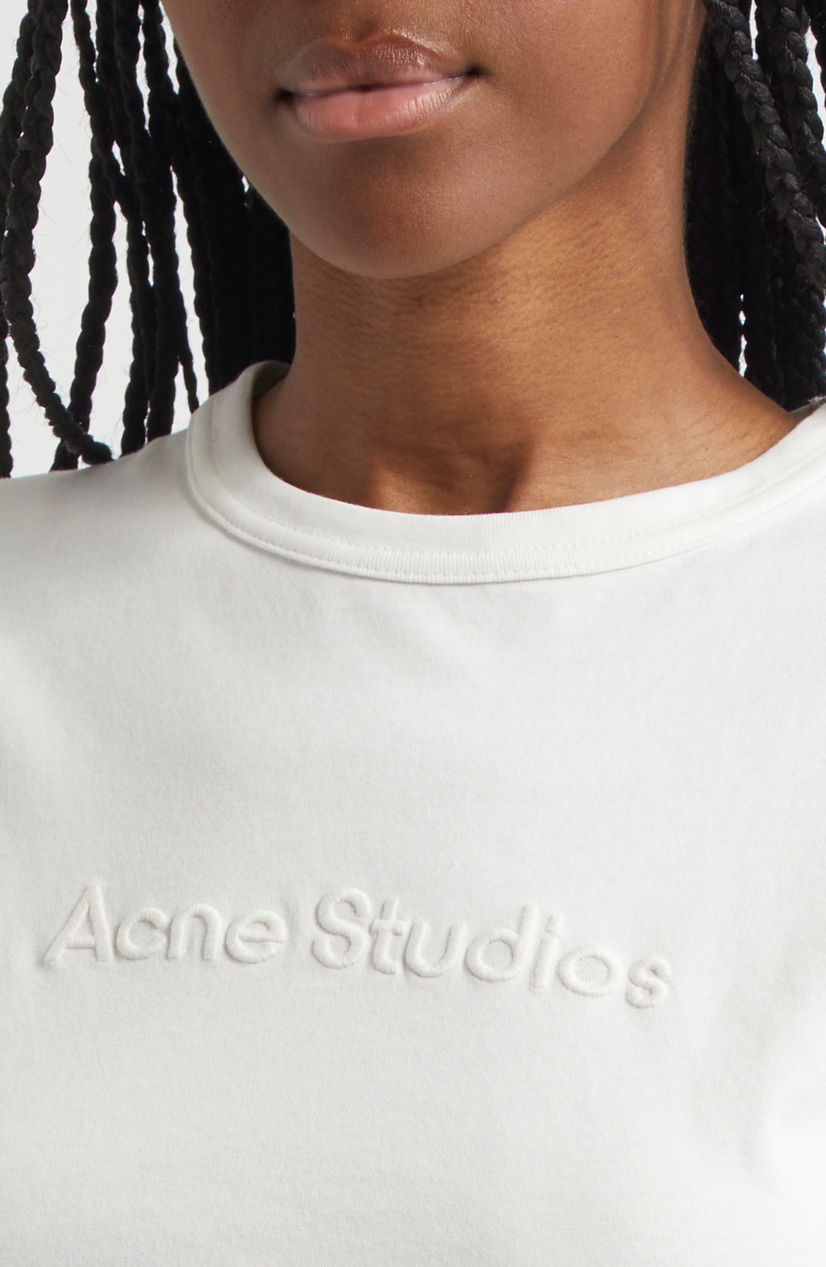 Acne Studios Etza Embroidered Logo Fitted Cotton T-Shirt in Cold White at Nordstrom - 5