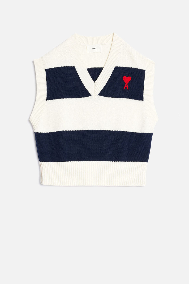 Ami de Coeur Sleeveless Sweater With Rugby Stripes 1