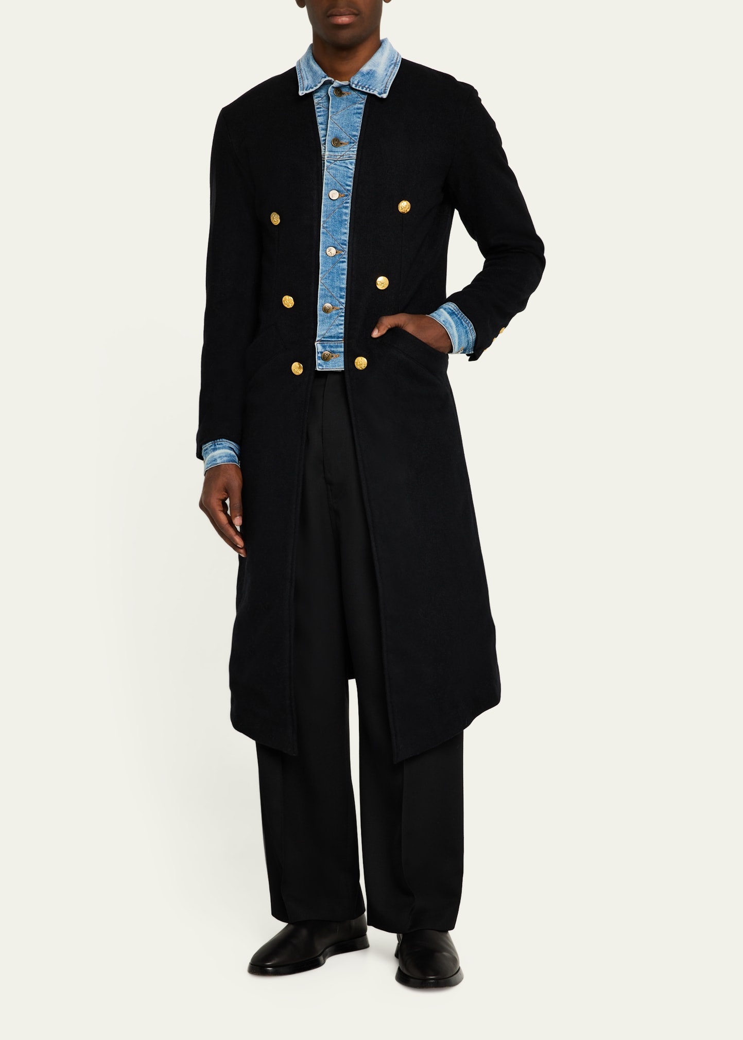 Men's Trucker-Trim Long Wool Coat - 2