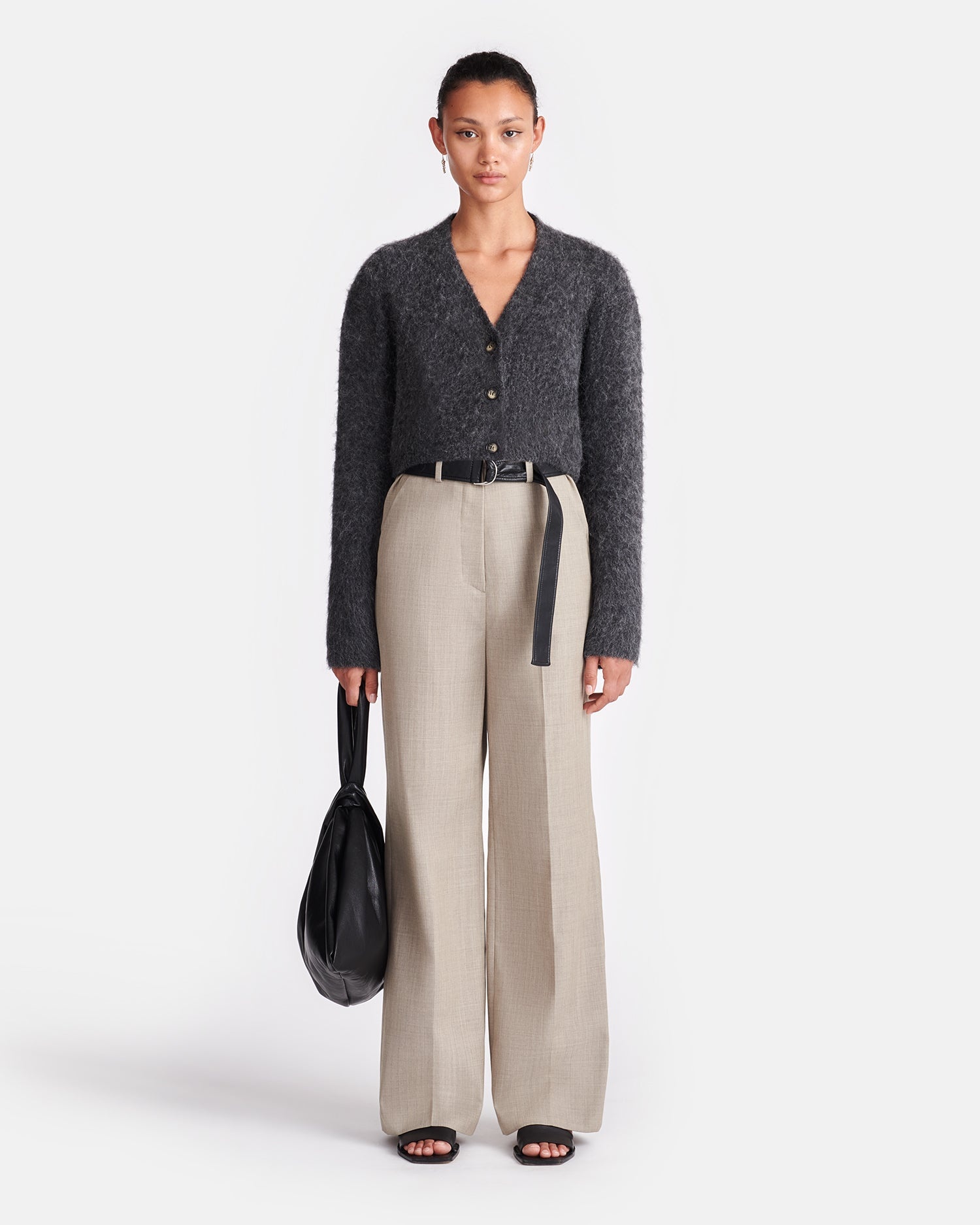 Leather And Twill Suiting Wide-Leg Pants - 2