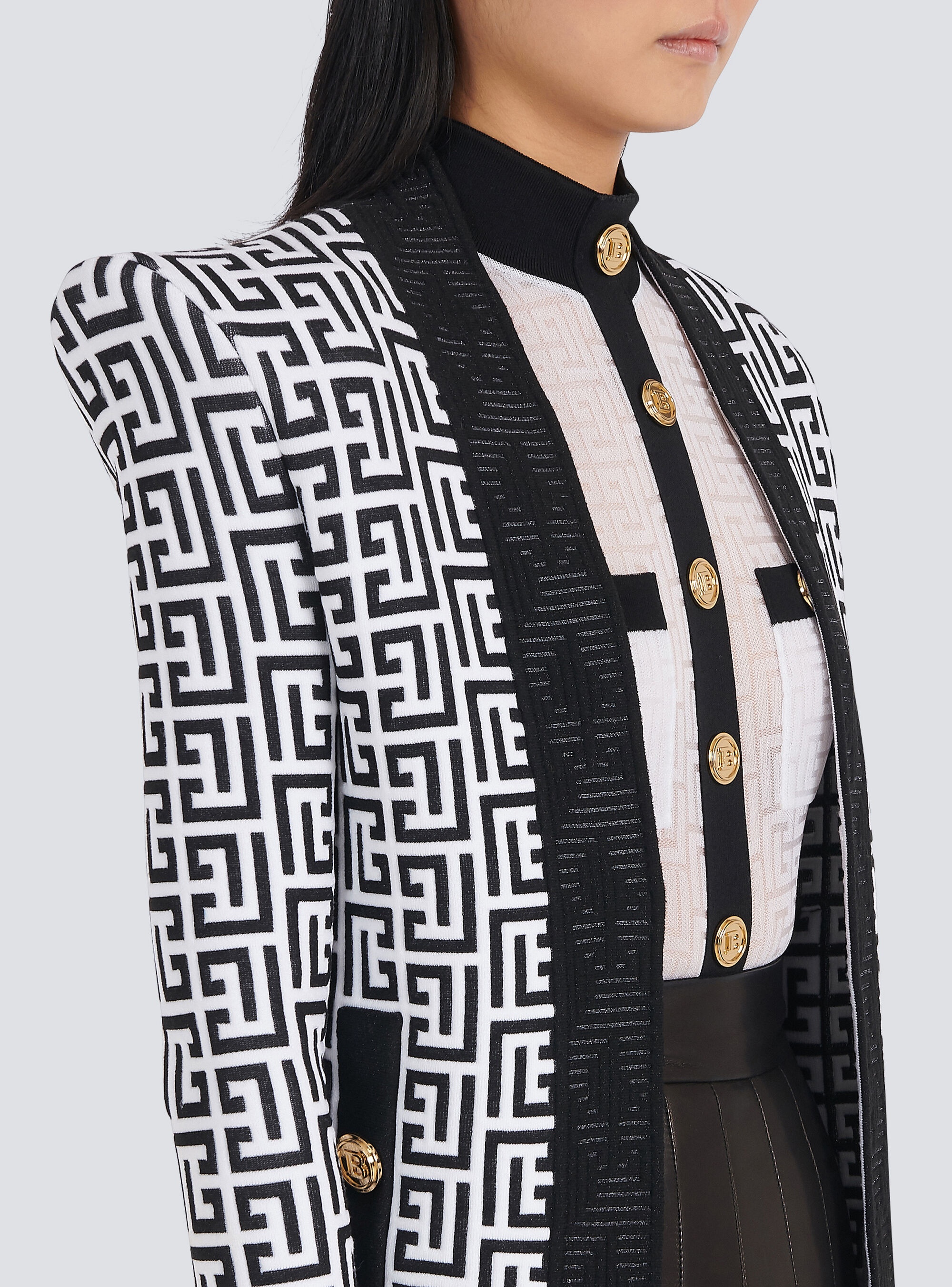 Knit jacket with Balmain monogram - 10