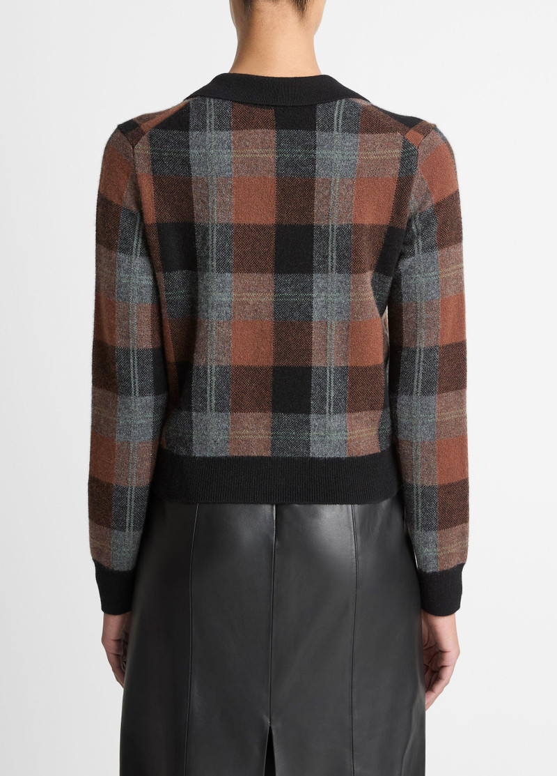 Vince Checked Plaid Cashmere Polo Cardigan outlook