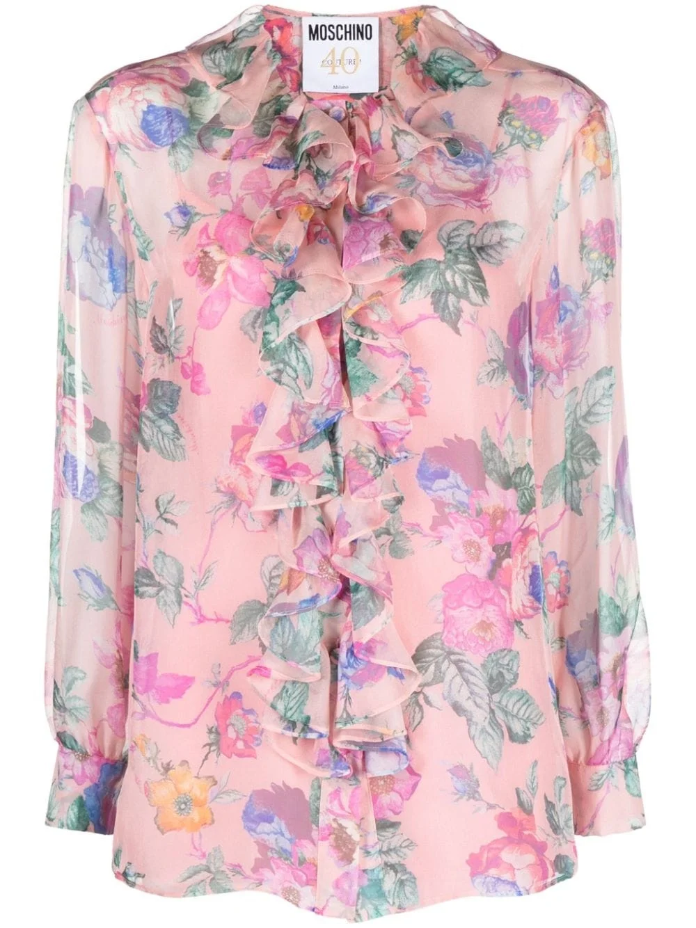 floral-print ruffled blouse - 1