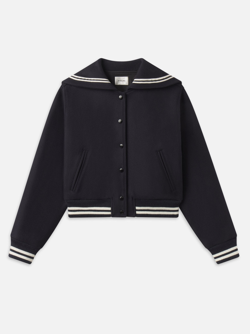 The Varsity Jacket in Navy Multi 1