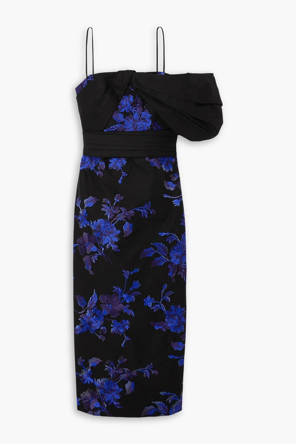 One-shoulder embroidered cotton-faille midi dress - 1