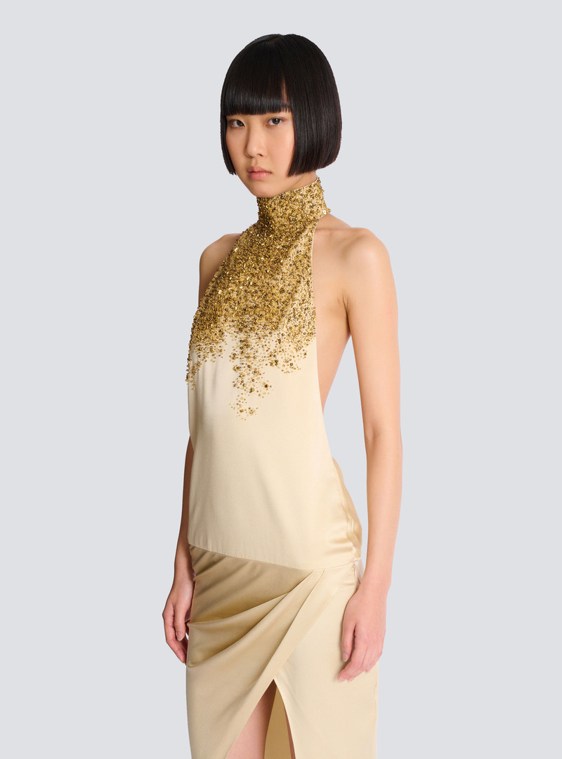 Silk halterneck dress with Sand Effect embroidery 6