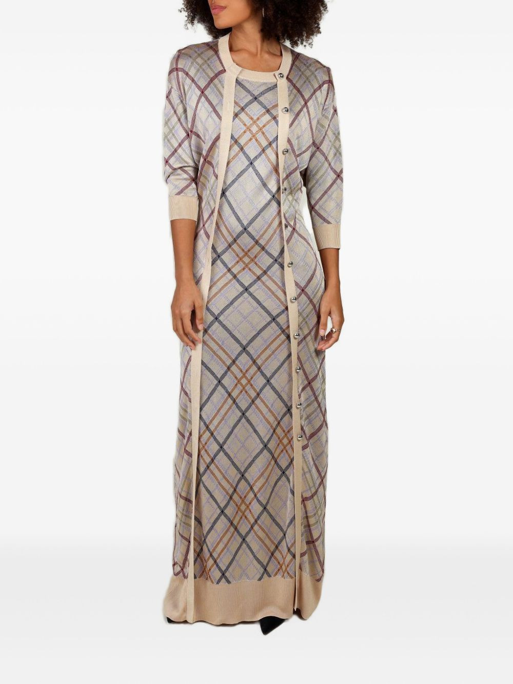 checked cardigan dress - 2