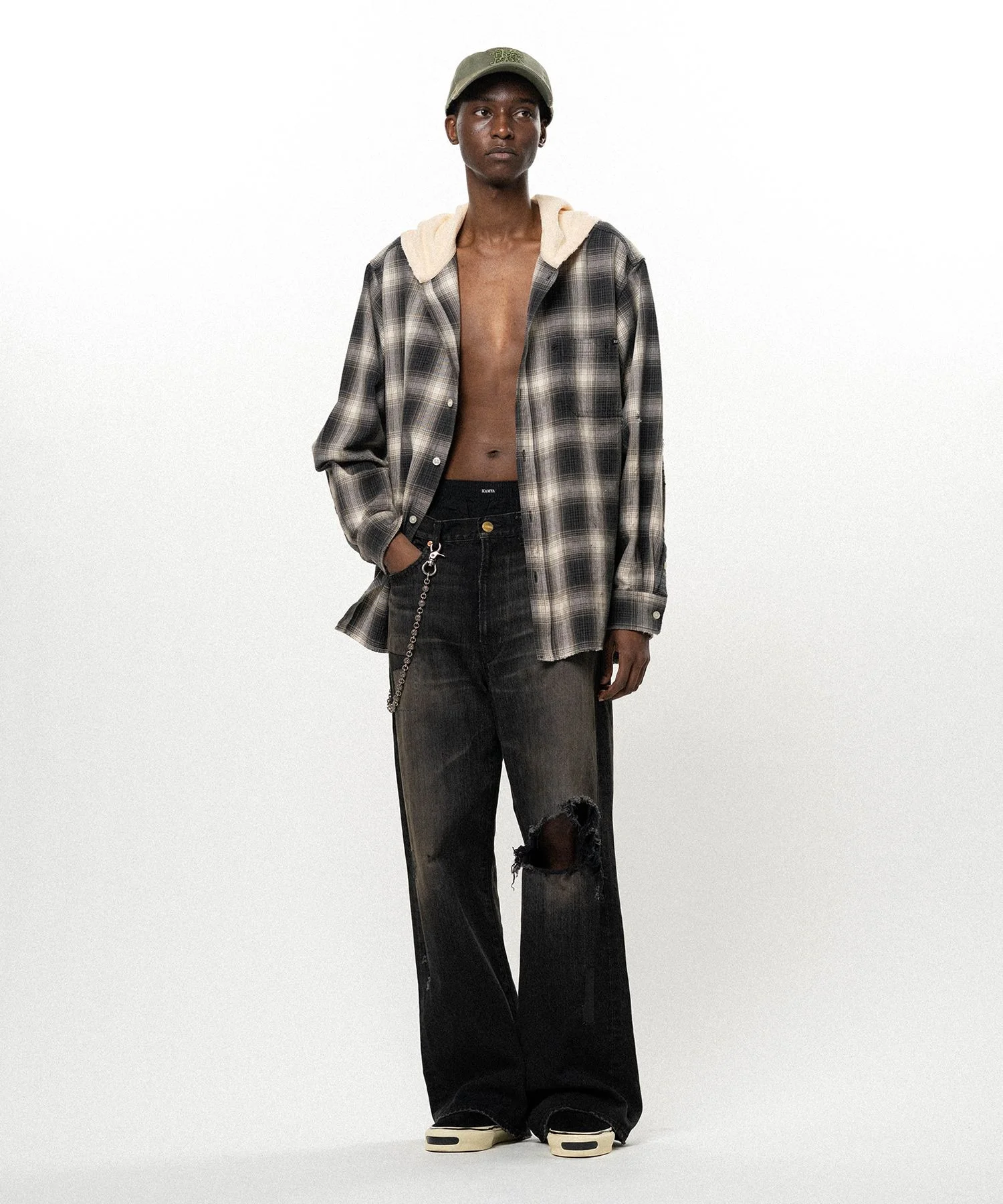 Repaired Wide Bootcut Denim Pants - 1