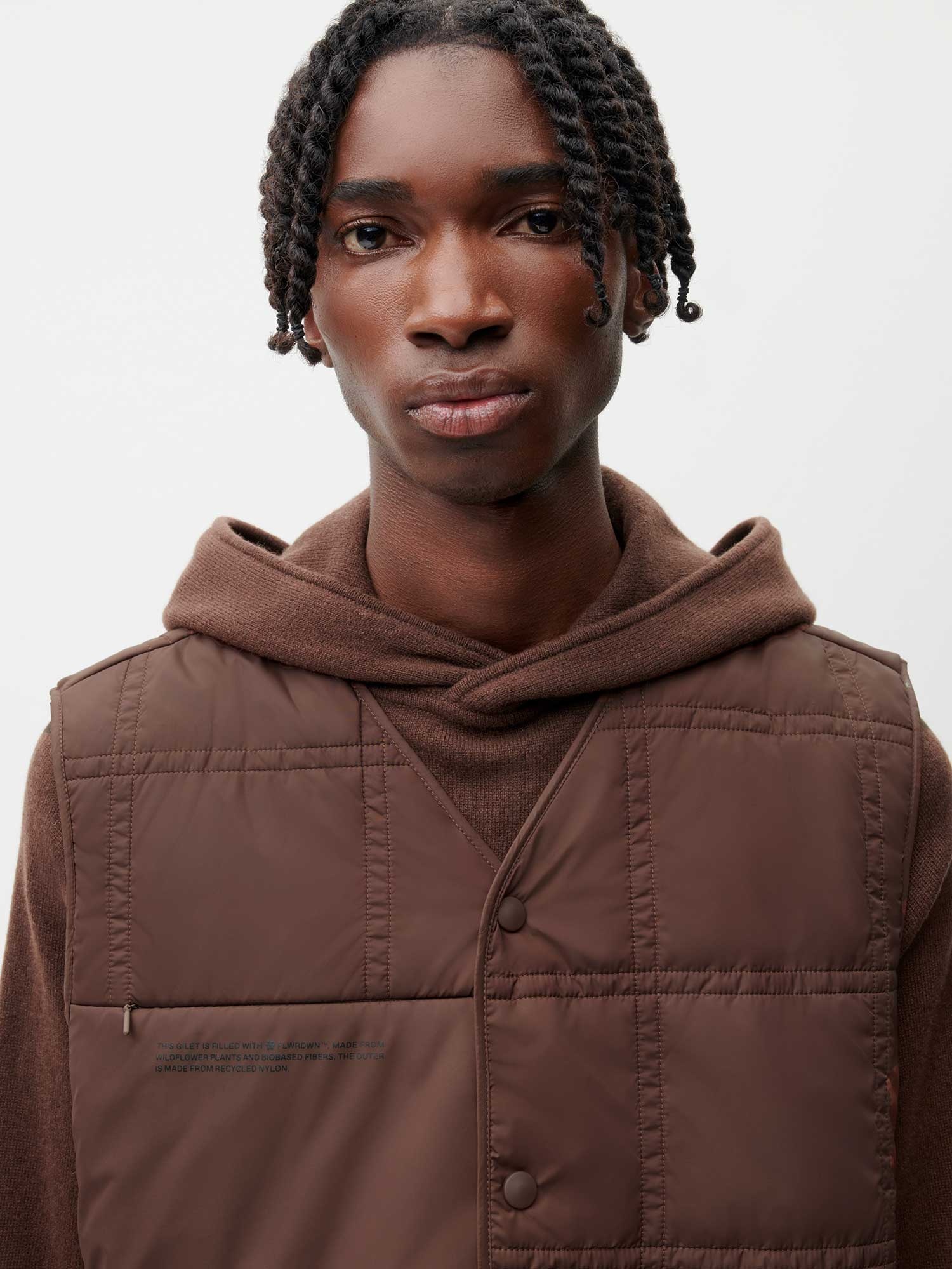 Mens Flower-Warmth Quilted Gilet - Chestnut Brown - 3