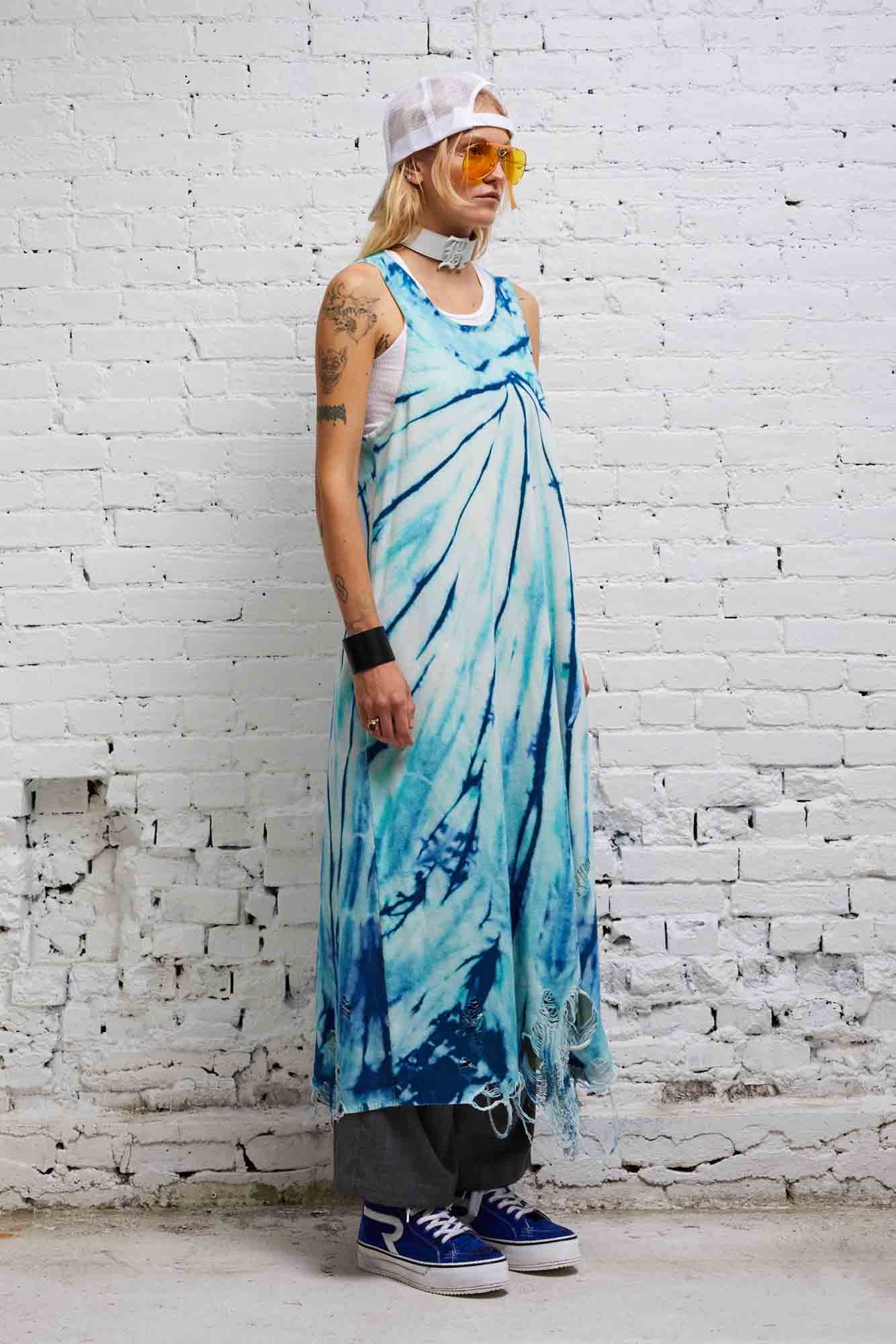 DESTROYED KNIT TANK DRESS - BLUE TIE-DYE - 4