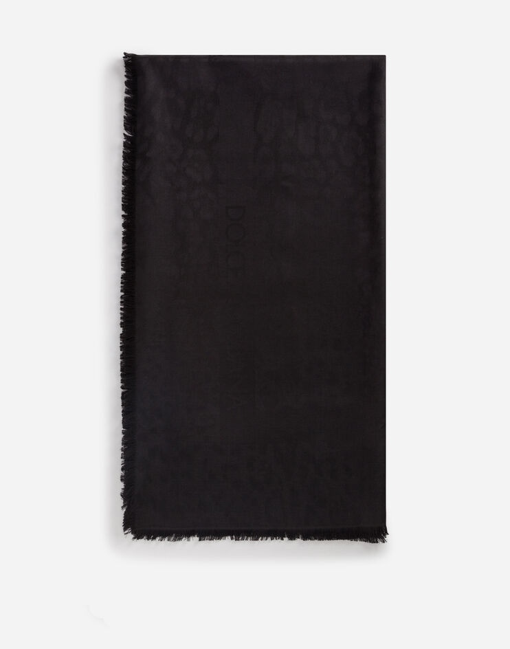 Foulard in wool and leopard print silk jacquard: 140 x 140cm- 55 x 55 inches - 1