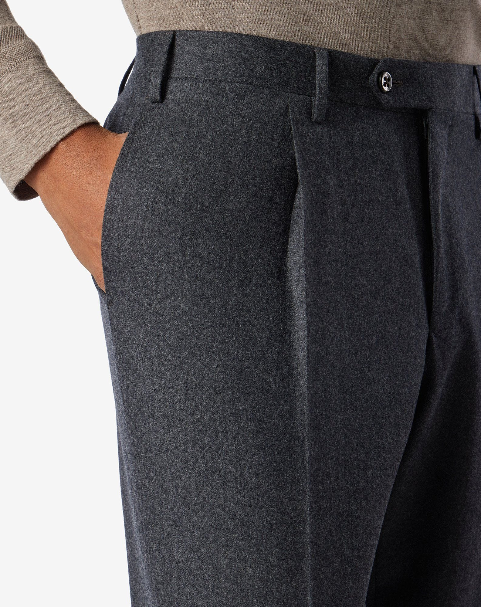 Grey pure 1 pleated wool trousers - 3