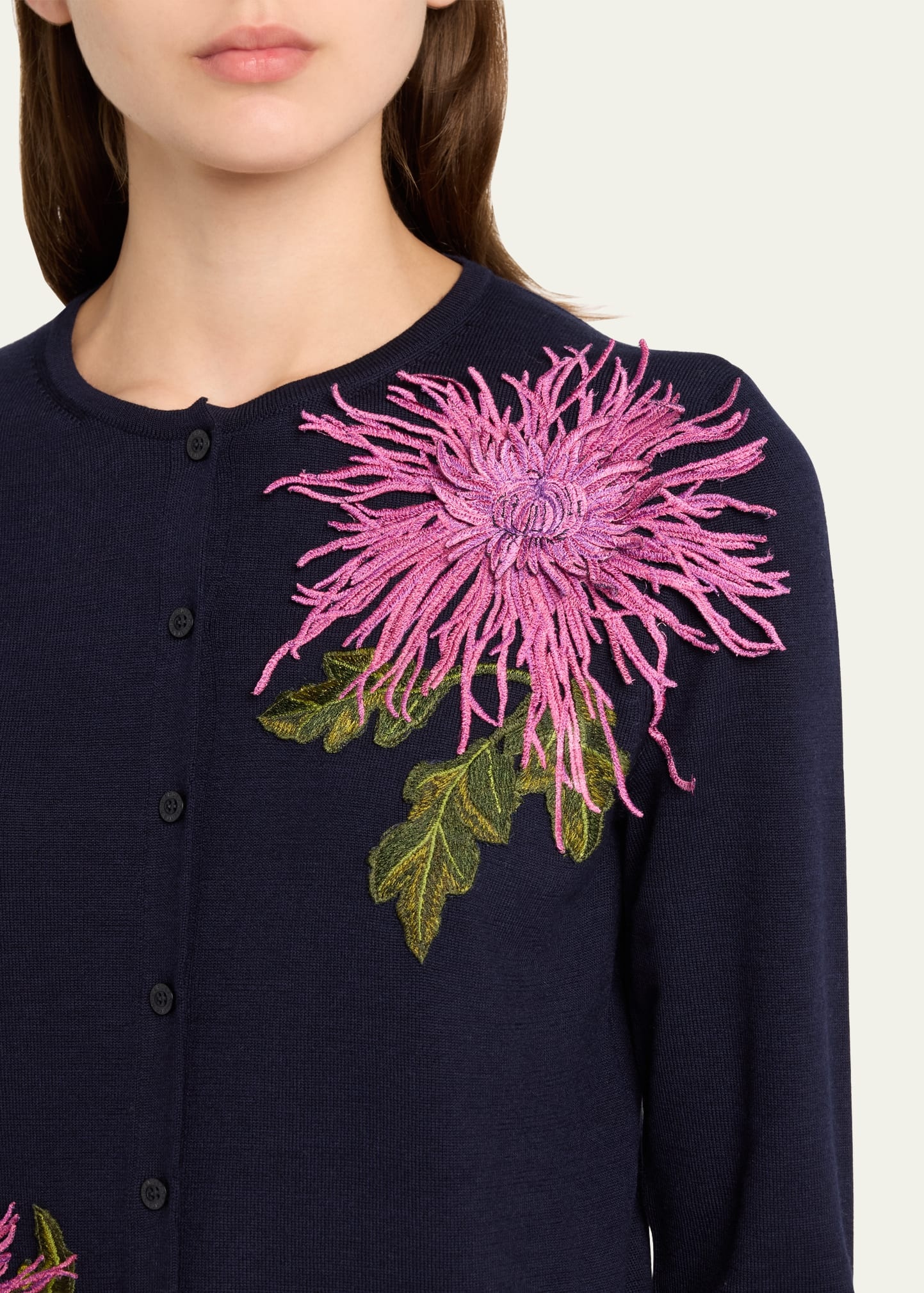 Floral Embroidered Wool Cardigan - 5