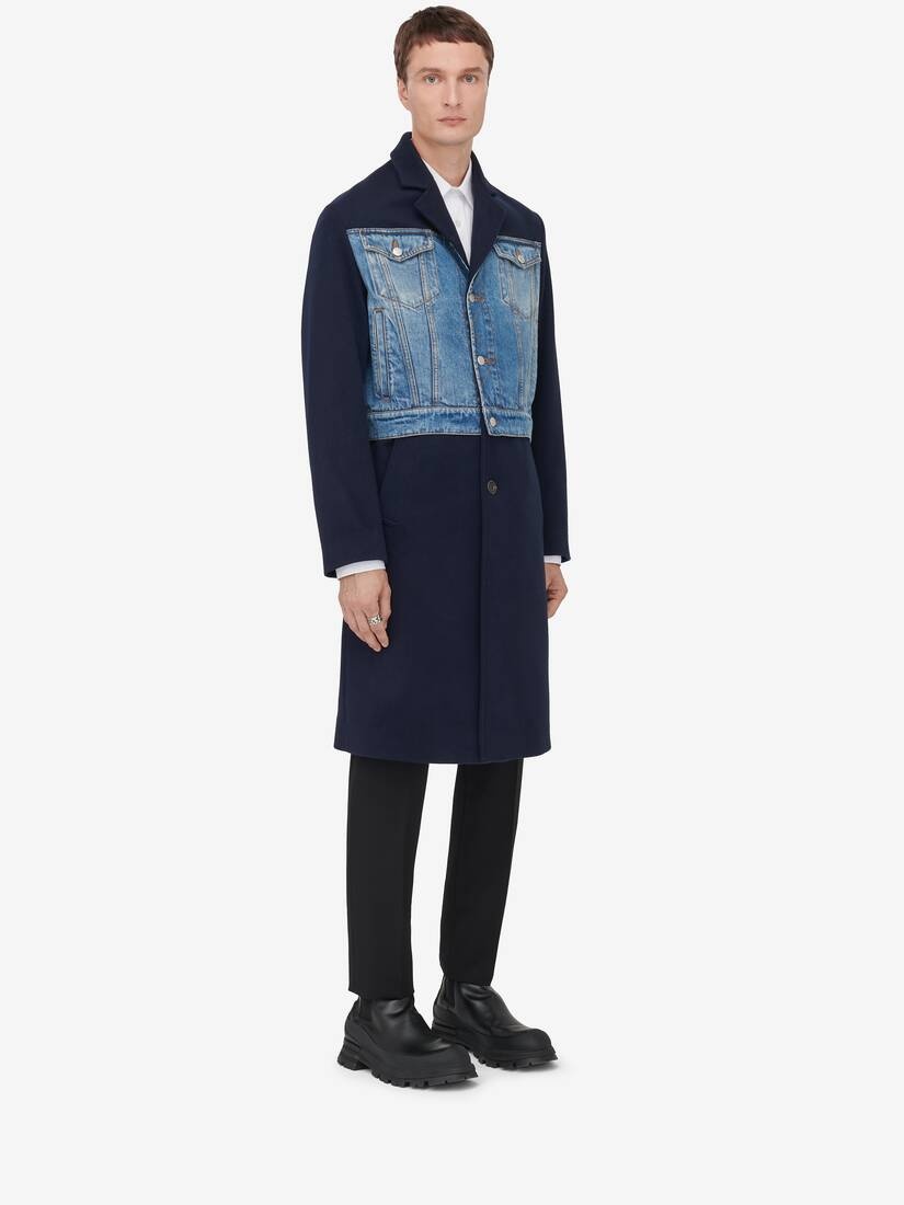 Men's Hybrid Overcoat in Navy/blue Washed - 3