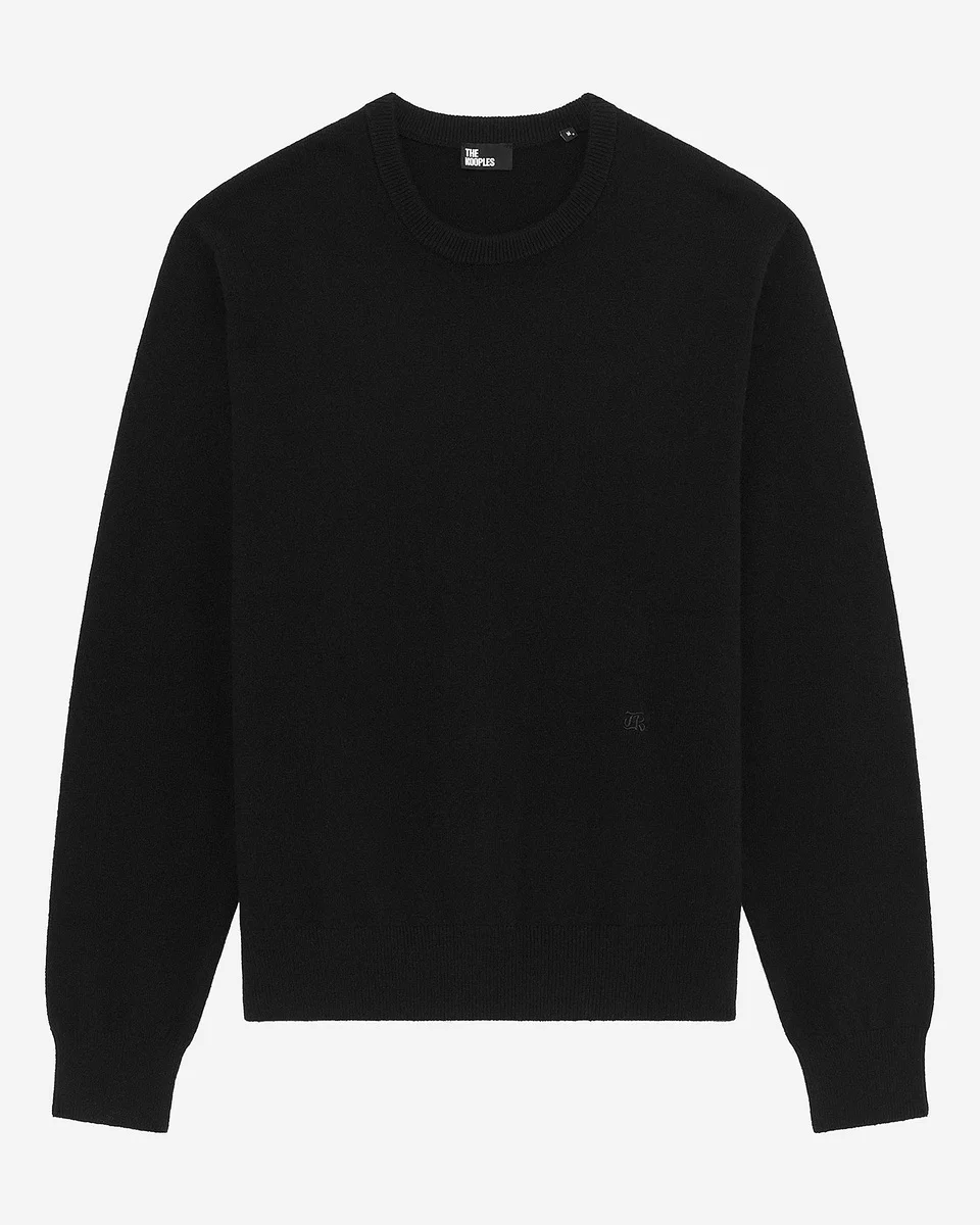 BLACK CASHMERE ROUND-NECK SWEATER - 1