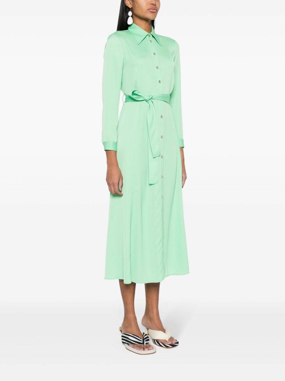 belted crepe de chine midi dress - 3