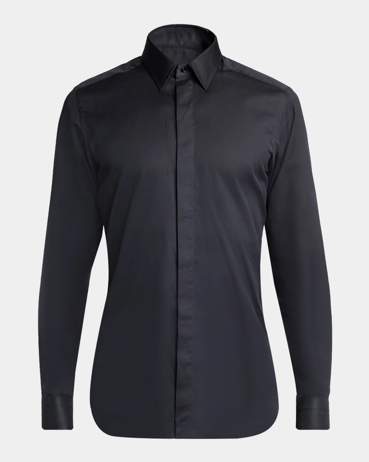 Men's Cotton and Silk Jacquard-Trim Dress Shirt - 1