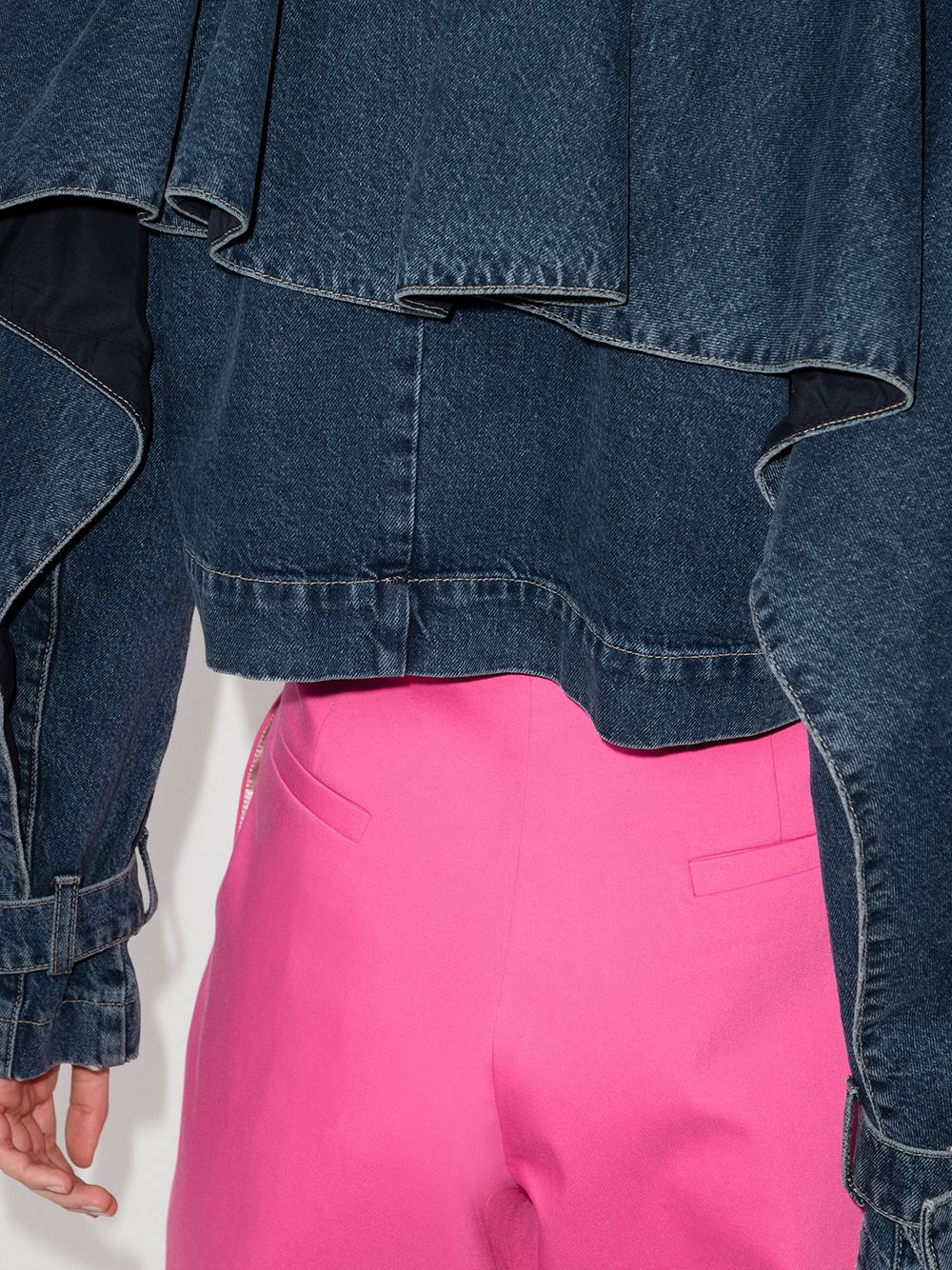 ruffle-trim cropped denim jacket - 4