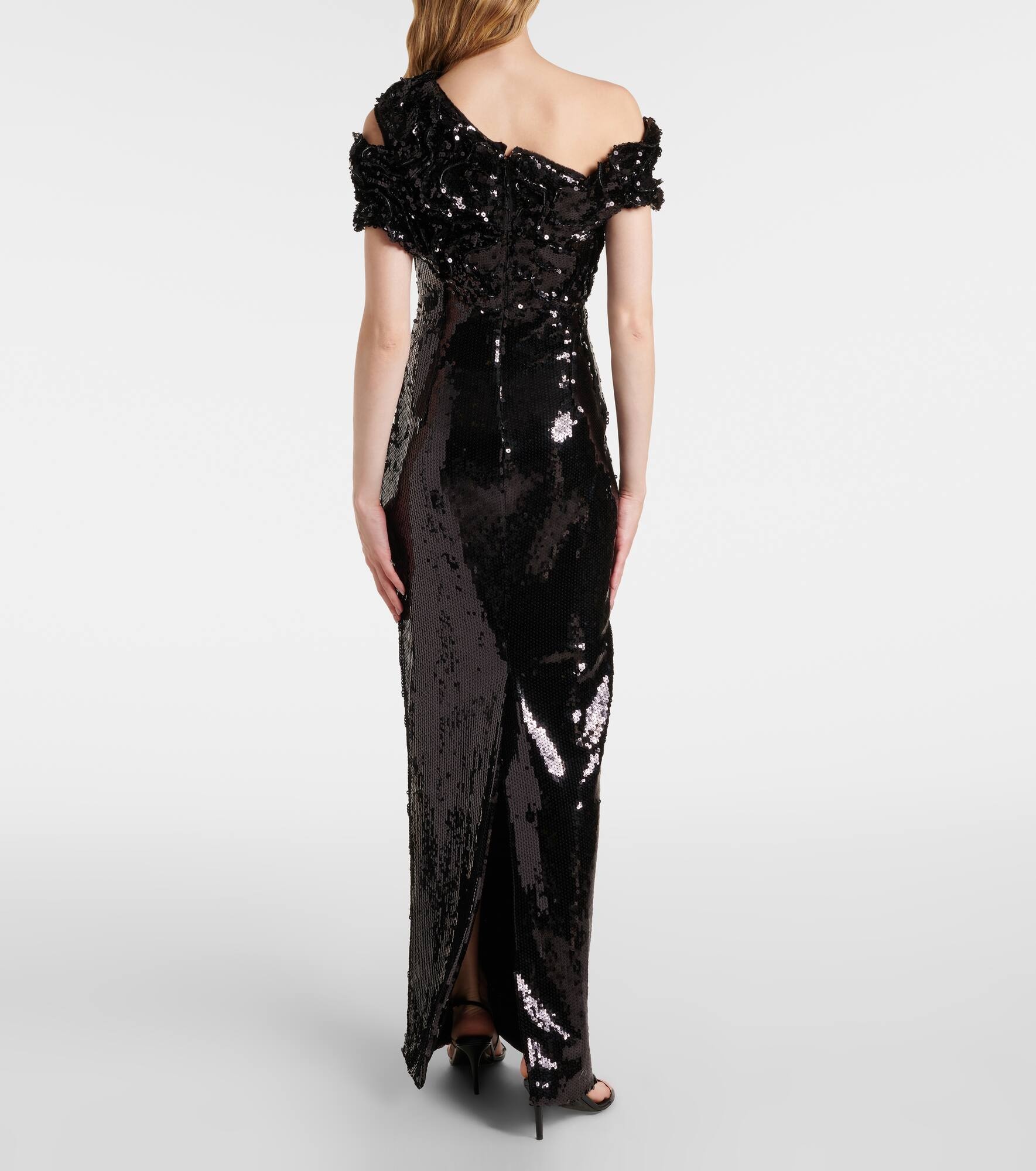 Asymmetric sequined gown - 3