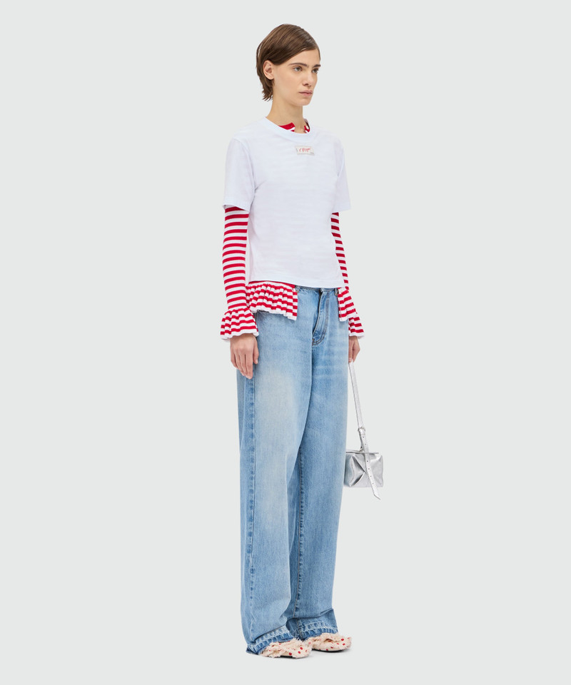 White and red striped knit cardigan. 4