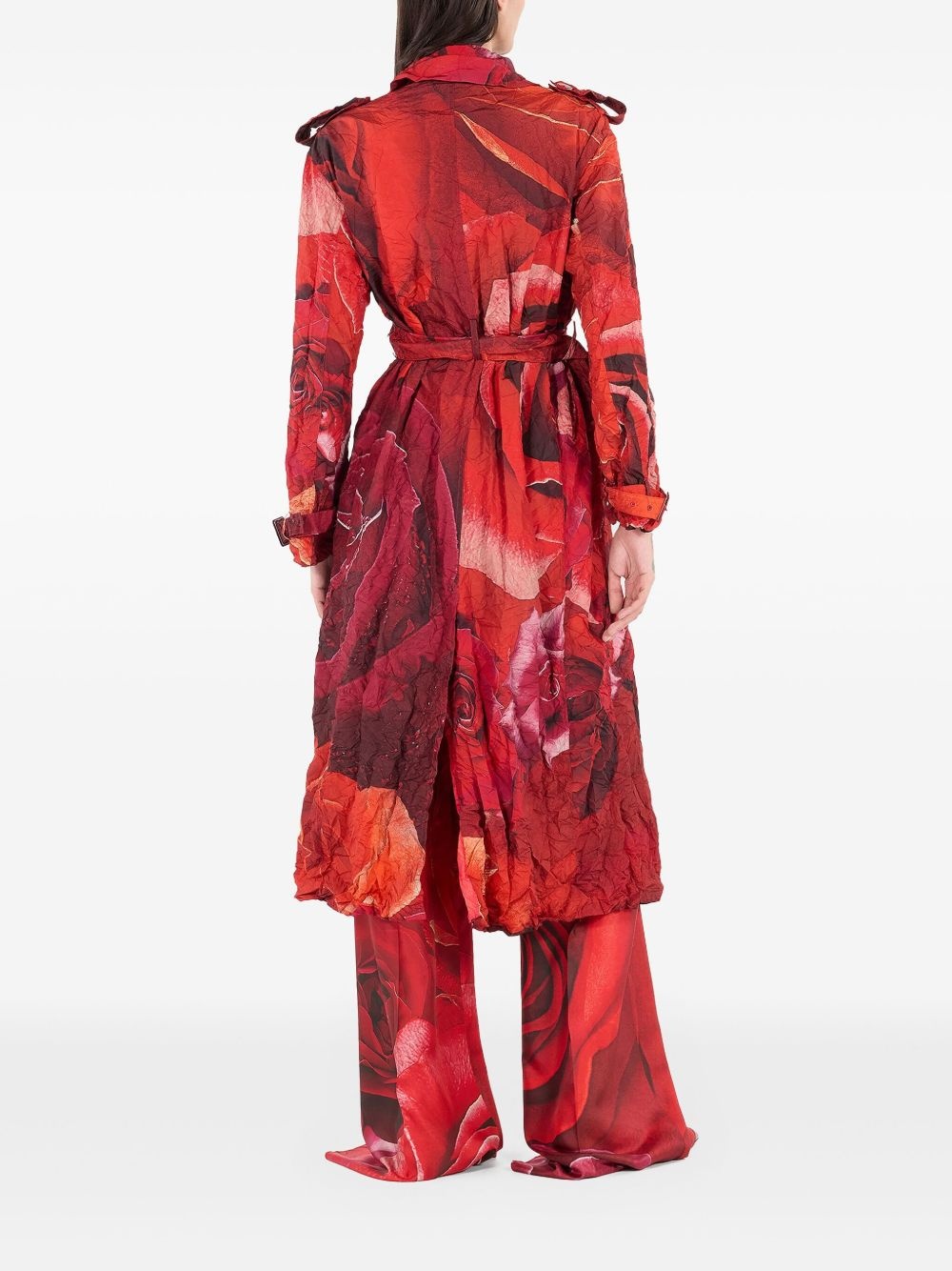 rose-print trench coat - 4