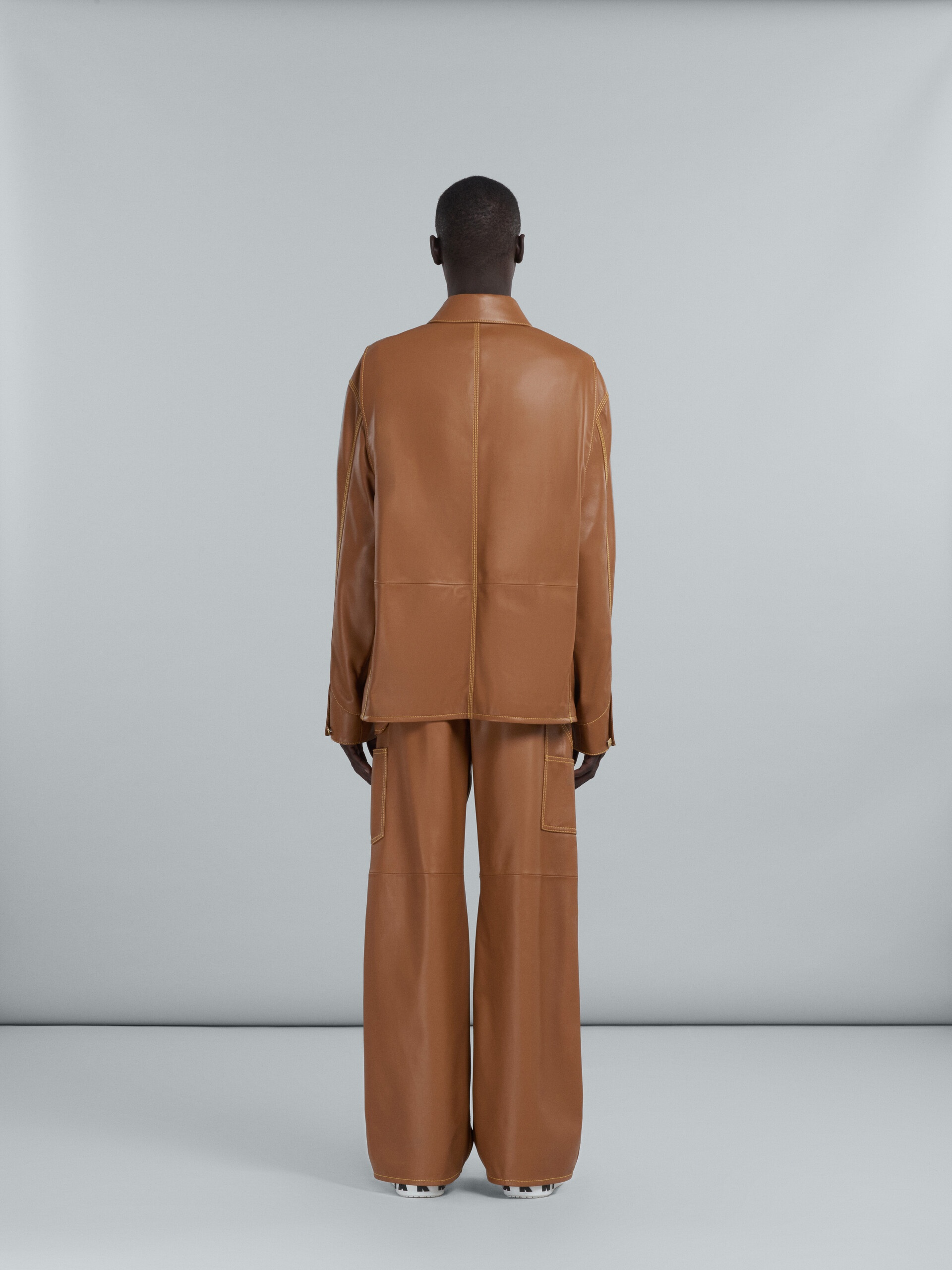 MARNI X CARHARTT WIP - BROWN LEATHER TROUSERS - 3