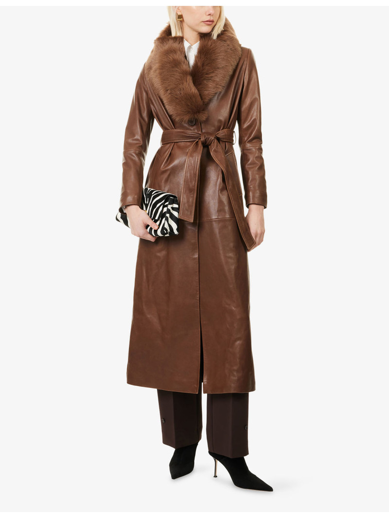 NOUR HAMMOUR Dakota Belted Leather Coat outlook