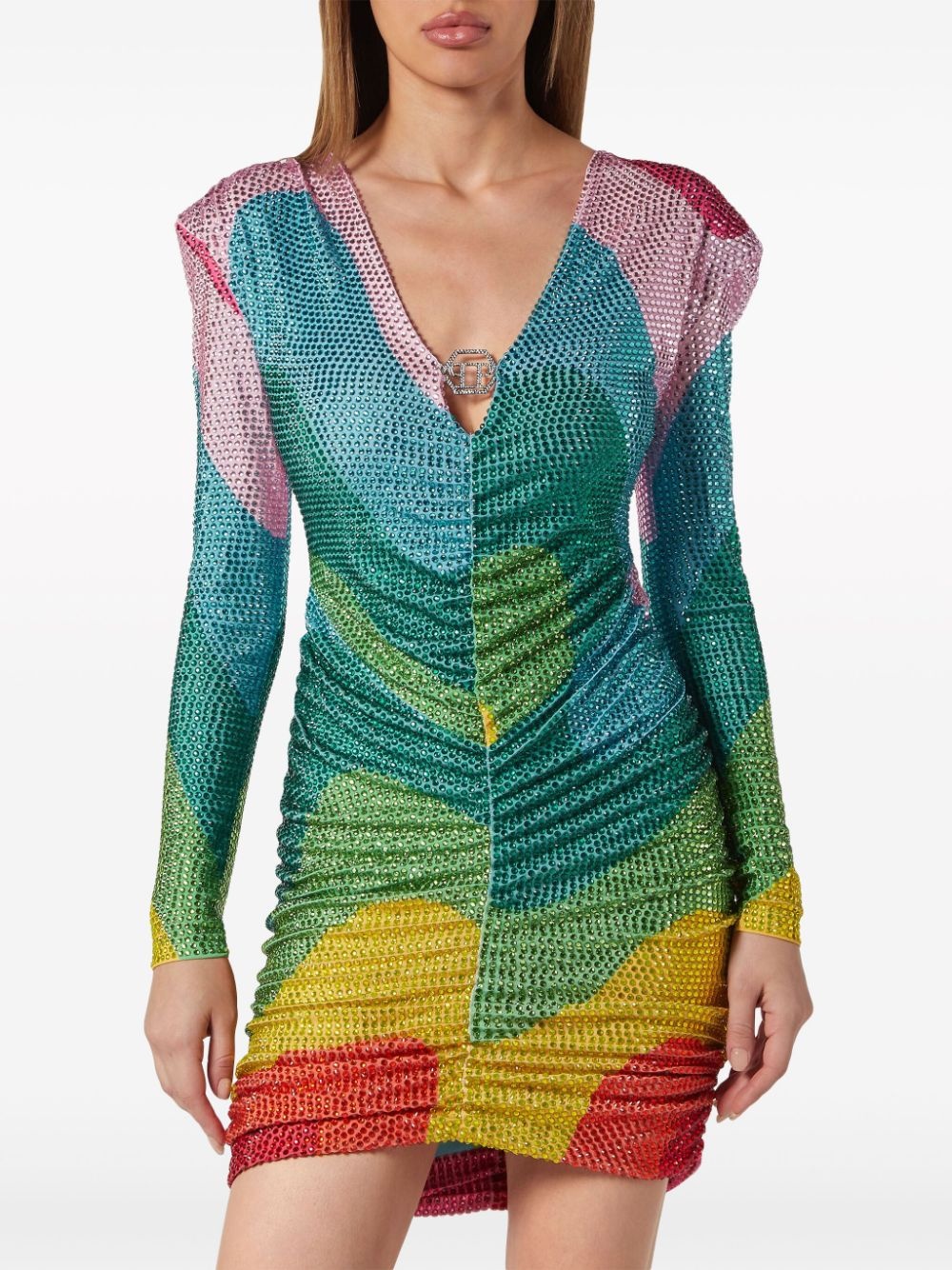 crystal-embellished rainbow-print minidress - 3