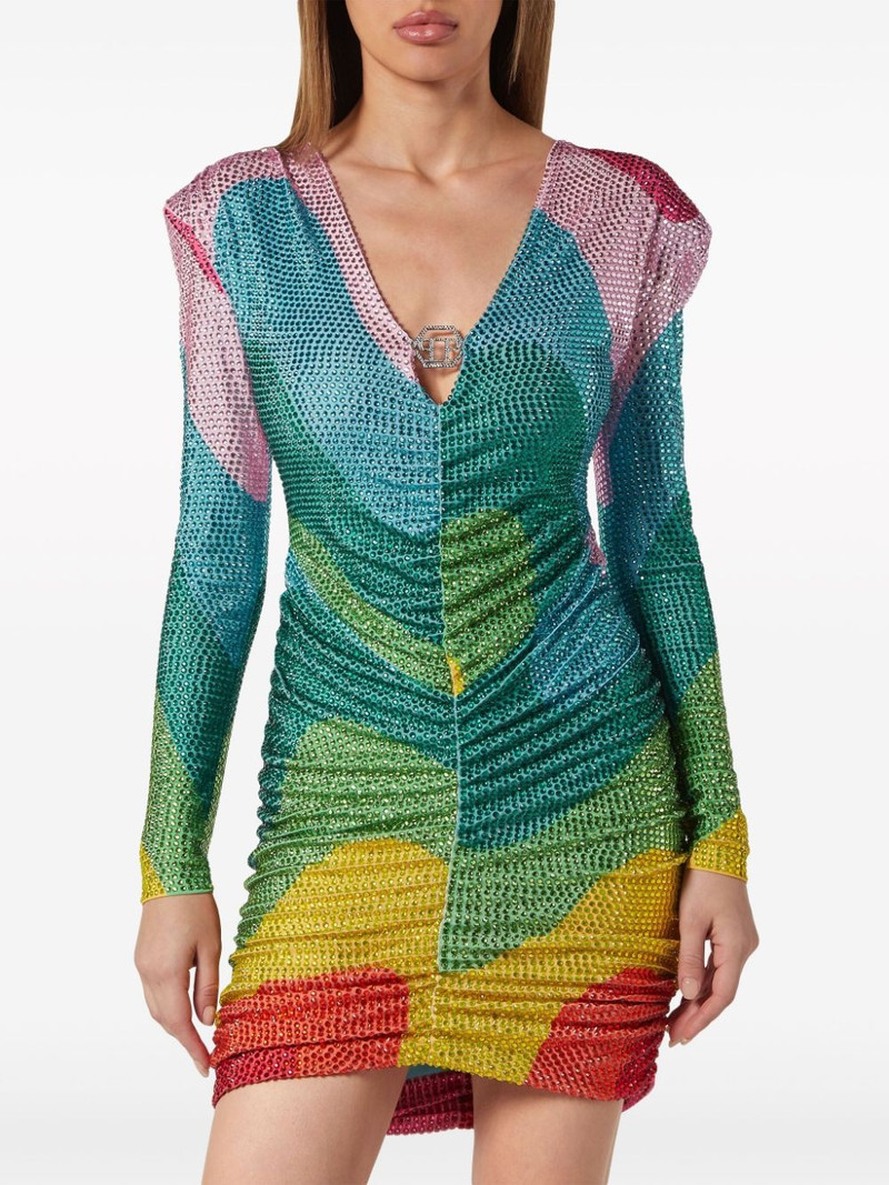 크리스탈 - embellished 무지개 인쇄 minidress 3