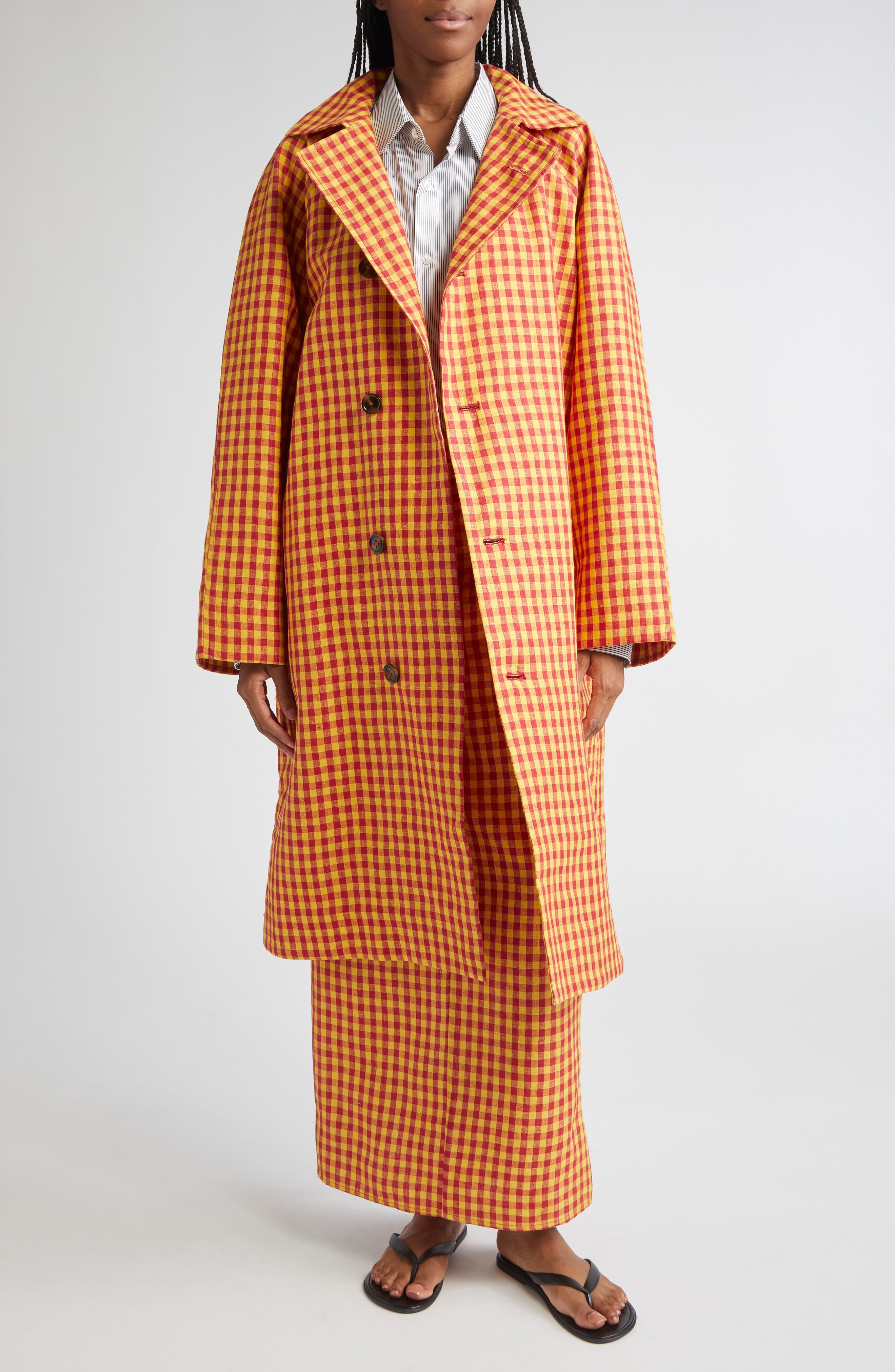 ZANKOV Luduvine Check Linen Maxi Skirt in Cherry/Yellow Multi at Nordstrom - 7