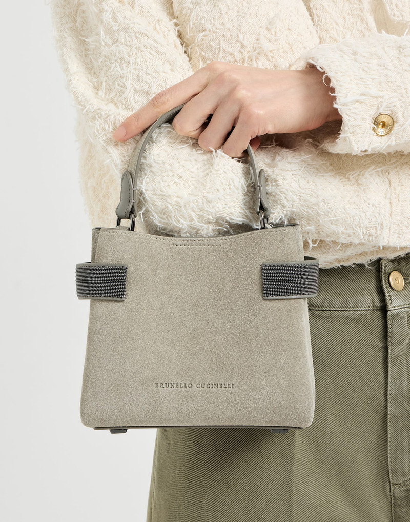 Essence small top-handle bag in suede with precious bands 4