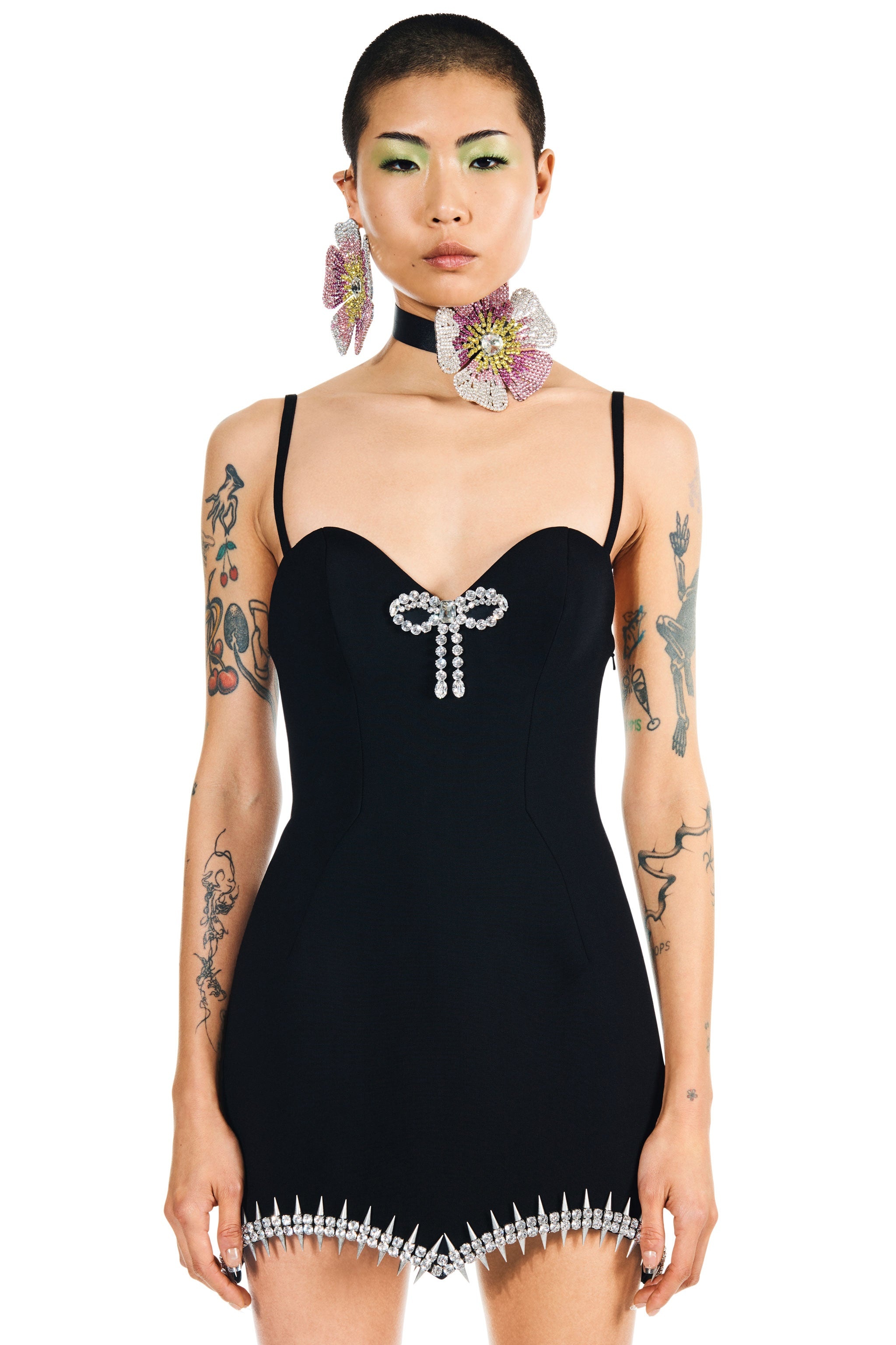 CRYSTAL SPIKE MINI DRESS - 3