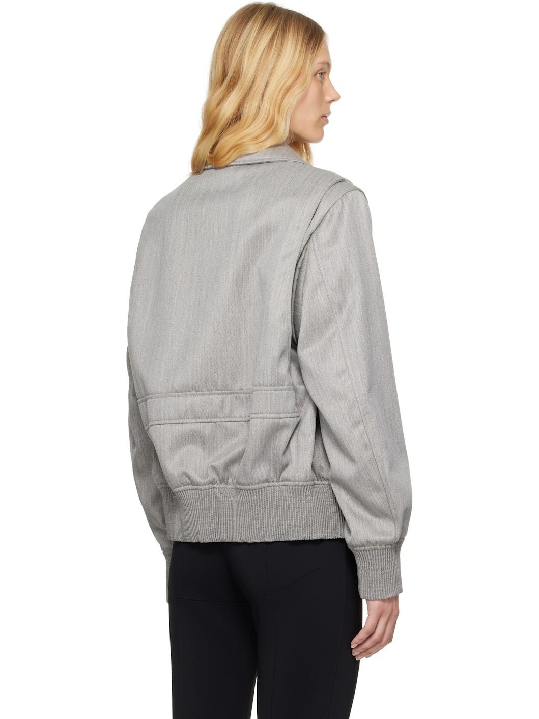 Gray Boxy Collared Bomber Jacket - 3