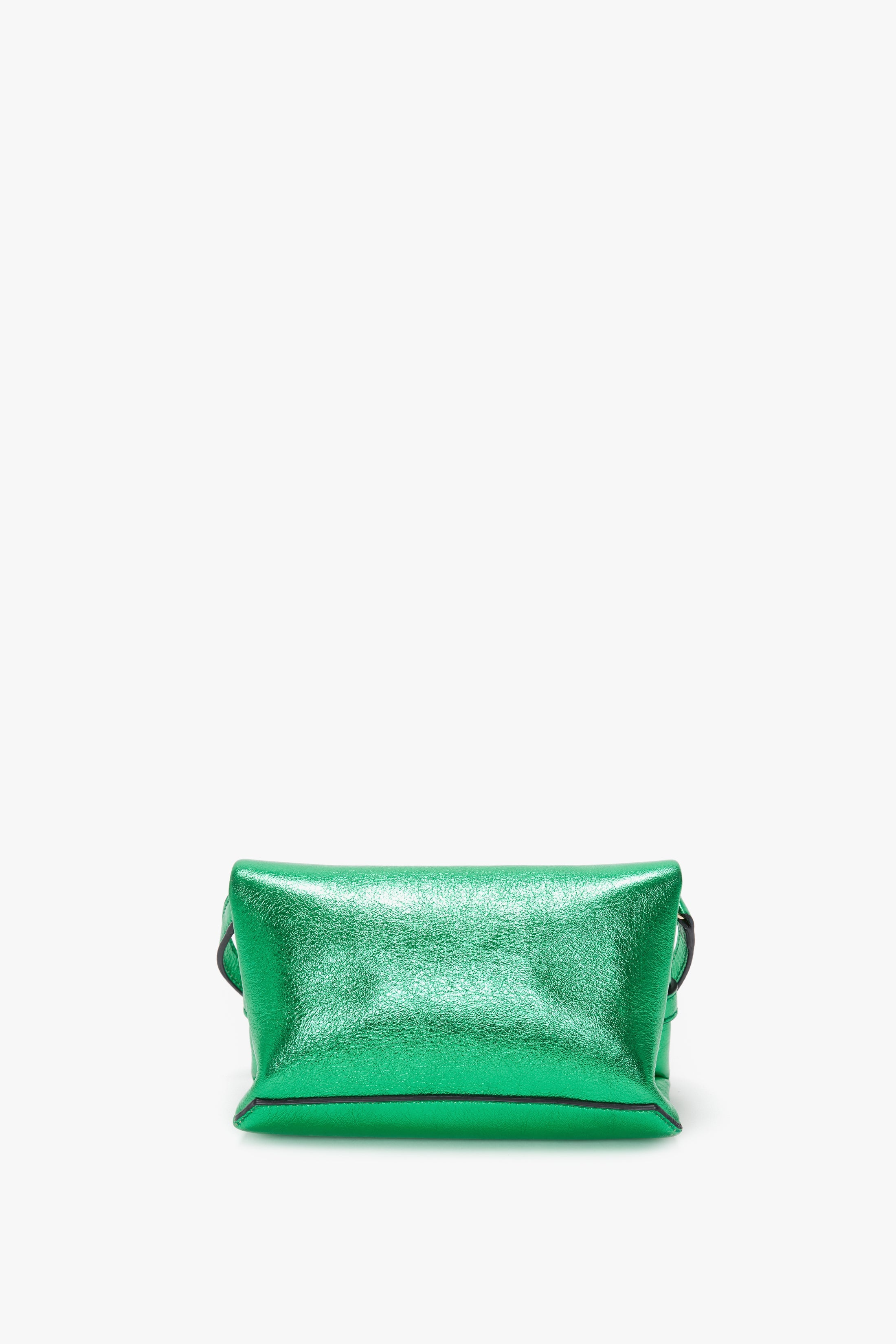 Mini Chain Pouch In Metallic Green Leather - 4