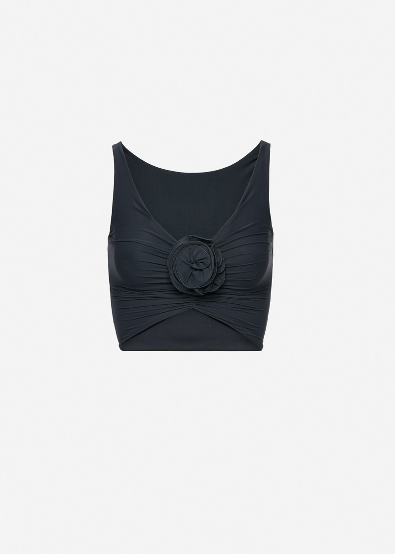 Ruched flower swim top in grey 1